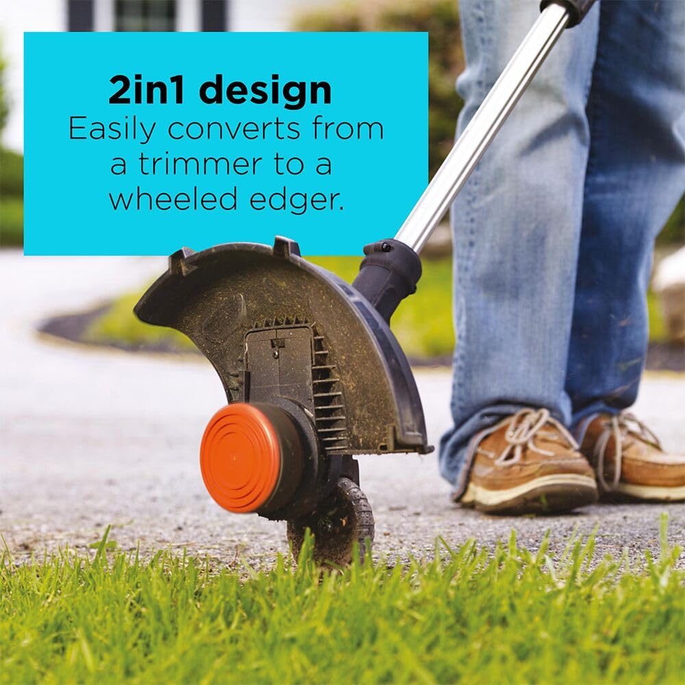 BLACK+DECKER 20V MAX 12 Inch Weed Eater Cordless String Trimmer and Wheeled Edger Lawn Tool with Spool, 2.5Ah Battery and Charger Included, Lightweight, 2 Speed PowerDrive (LST522)