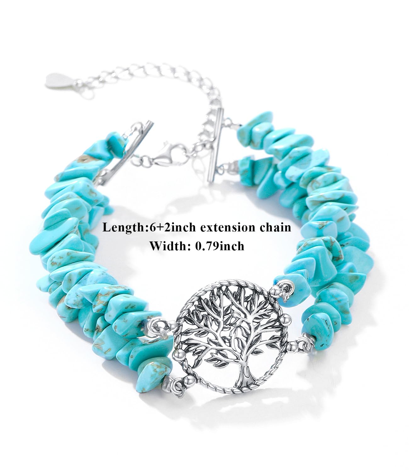 DOLIOX Boho Genuine Turquoise Bracelet for Women Western 925 Sterling Silver Gemstone Tree of Life Bracelets Jewelry for Her Wife Mom