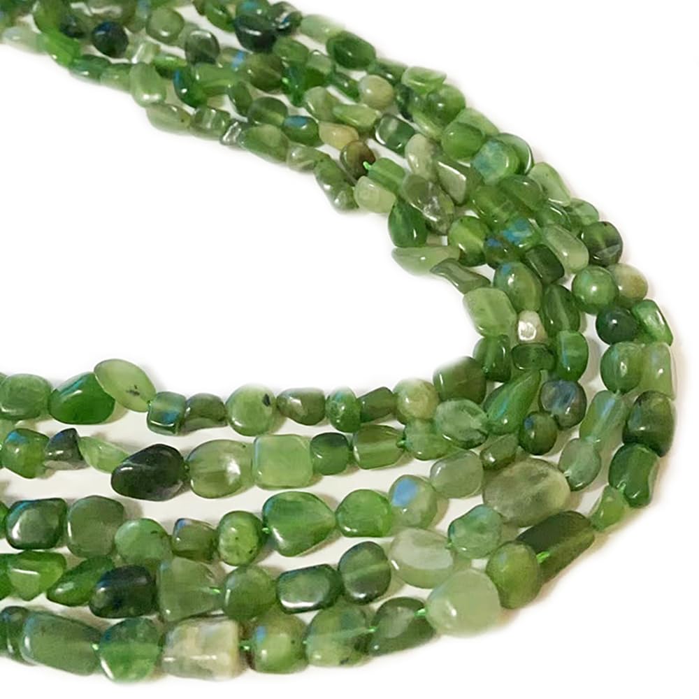 jodaying 6-8mm Natural Green Canada Jade Nuggets Oval Free Tumbled Pebble Semi Precious Gemstone Loose Stone Beads Approx 15.5 inch for DIY Jewelry Making
