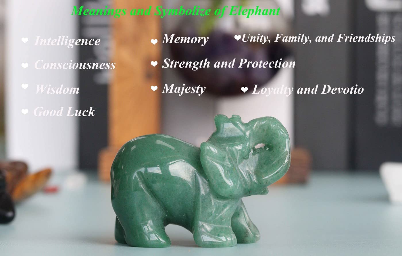 2" Green Aventurine Elephant Decor Healing Crystal Cute Polished Natural Stone Hand-Carved Sculpture Statue Figurines Gemstone Energy Hippie Home Room Office Desk Decoration Gifts for Women Men