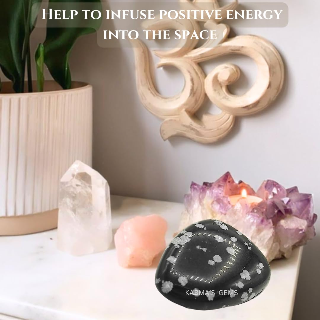 Karma Gems Snowflake Obisidian Tumbled Stones Natural Crystal Kit for Reiki Healing Crystal Polished, Tumble Stones, Chakra Balancing, Reiki Gift, Home Decor (15-25 MM)
