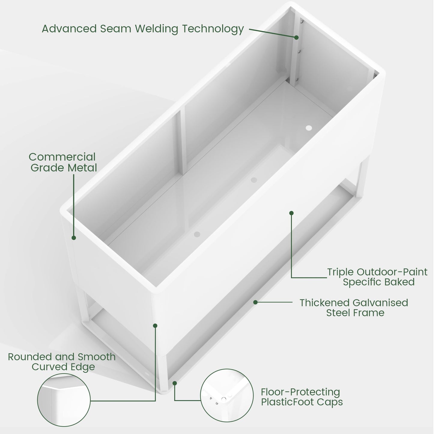 Liskanap Large Metal Planter Box with Legs, 38" L*15" W*30" H Modern Tall Raised Garden Bed with Legs, Rectangular Planters for Outdoor Indoor Patio Deck Balcony Porch Commercial, White