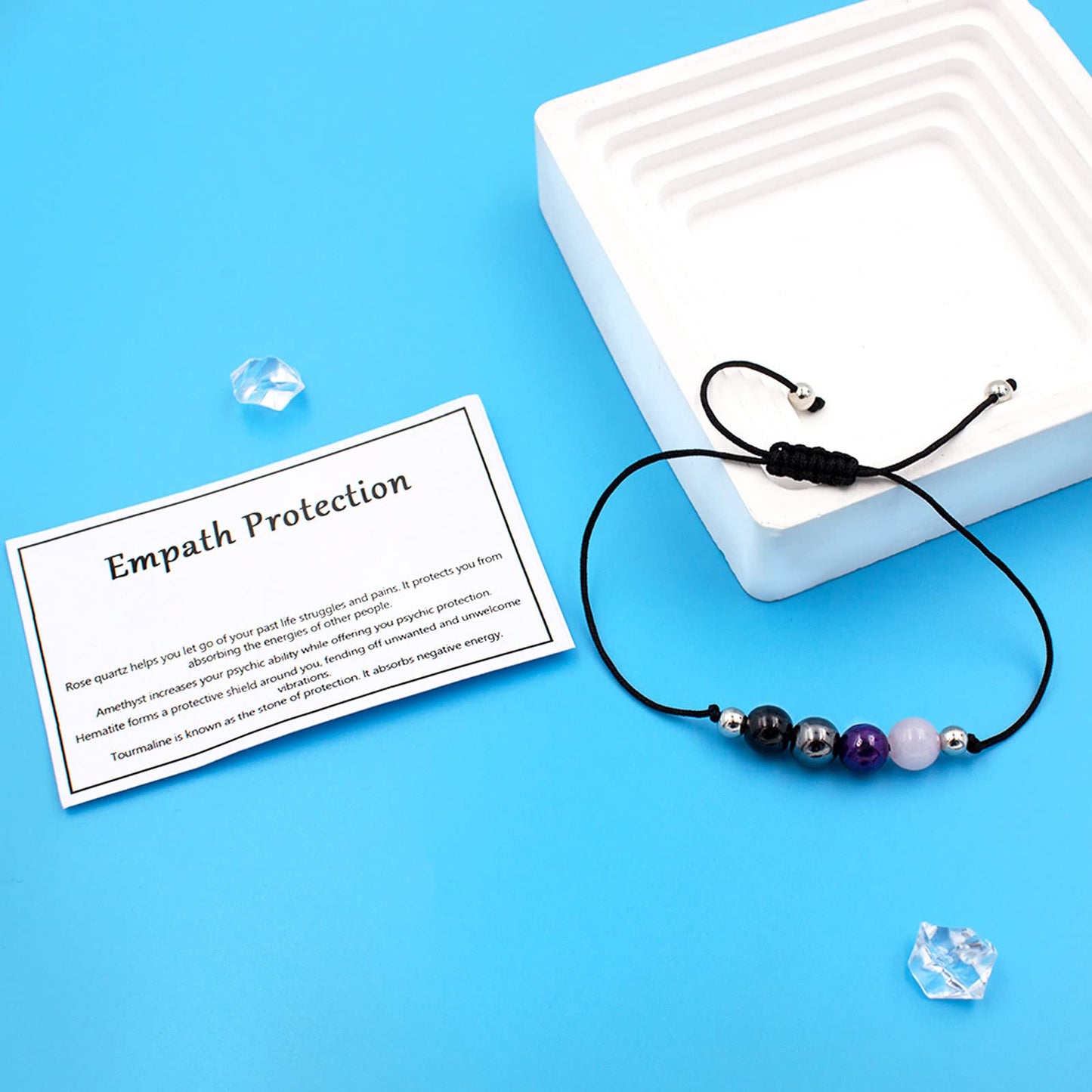 Crystal Bracelet for Women Men Spiritual Crystals and Healing Stones Bracelets Natural Healing Crystal Beads Bracelet Amethyst Gem Bracelet for Anxiety Relief Healing Crystals Jewelry (Empath Protection)