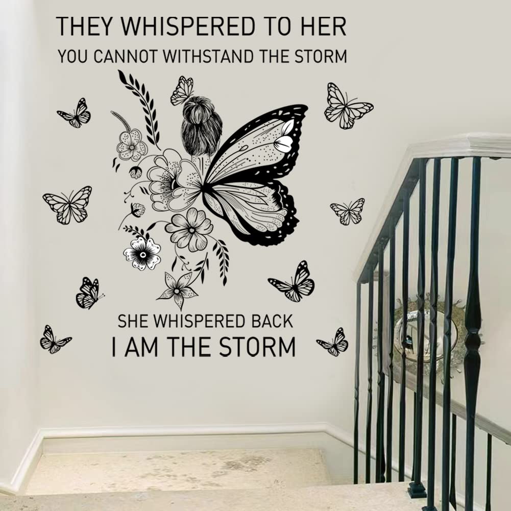 Inspirational Wall Art Positive Quotes Wall Decor Motivational Wall Decals Saying Quotes Wall Stickers Peel and Sticker Wall Decoration Flower Vine Butterfly Wall Sticker for Bedroom Living Room Home Office.