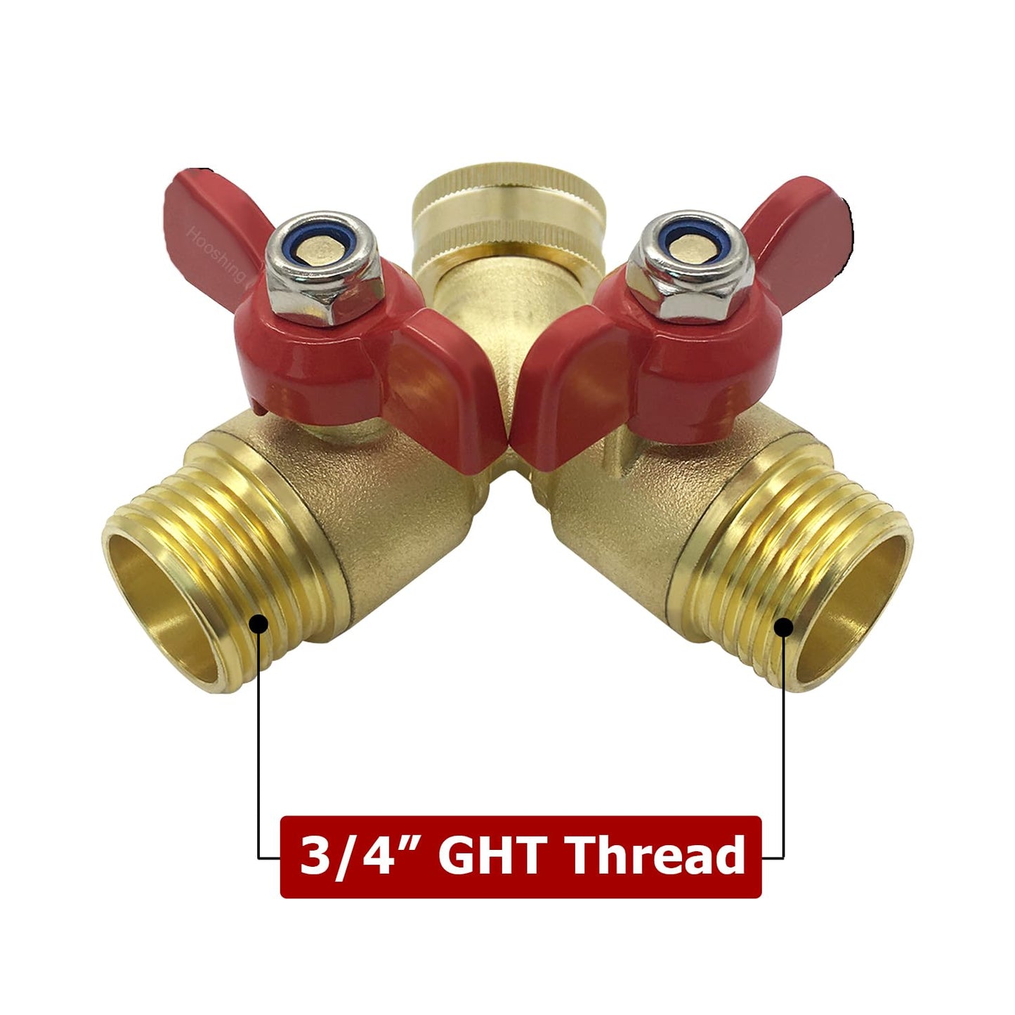 Hooshing Brass Garden Hose Splitter 3/4" GHT Hose Y Splitter 2 Valves Water Hose Faucet Adapters with Washers