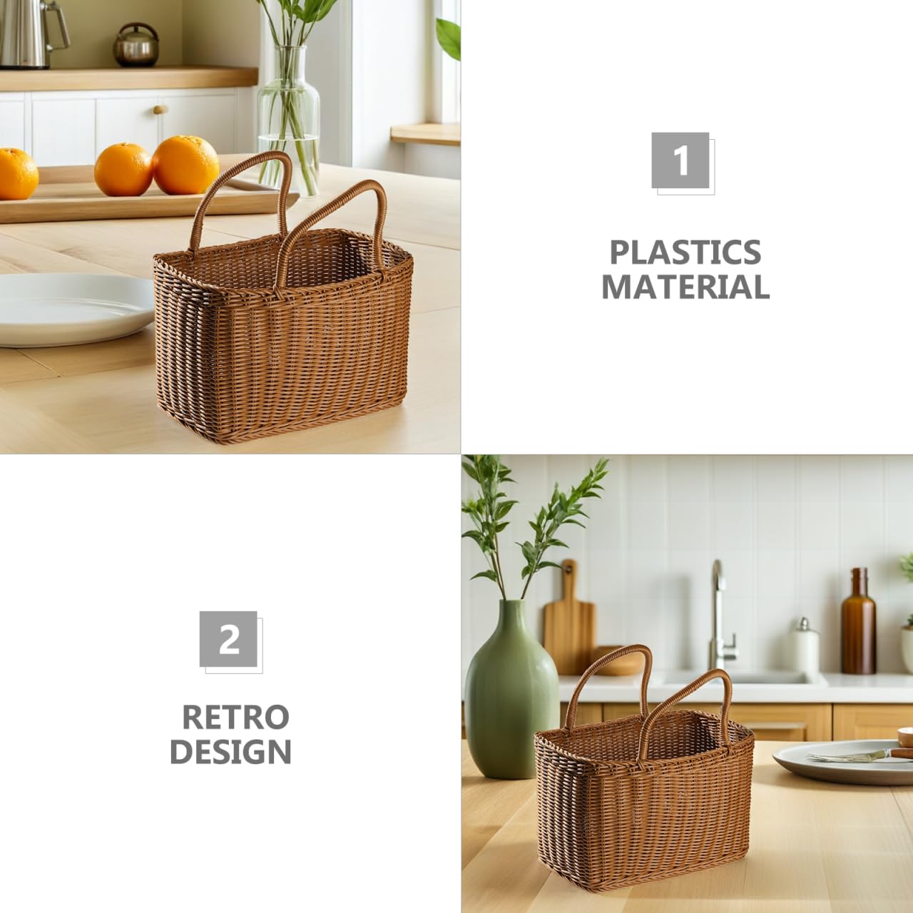 IMIKEYA Plastic Woven Picnic Basket with Handle - Woven Shopping Basket 14.7x7.7x6.7 Inch Store Container for Fruits Food Flowers Bread Organizer