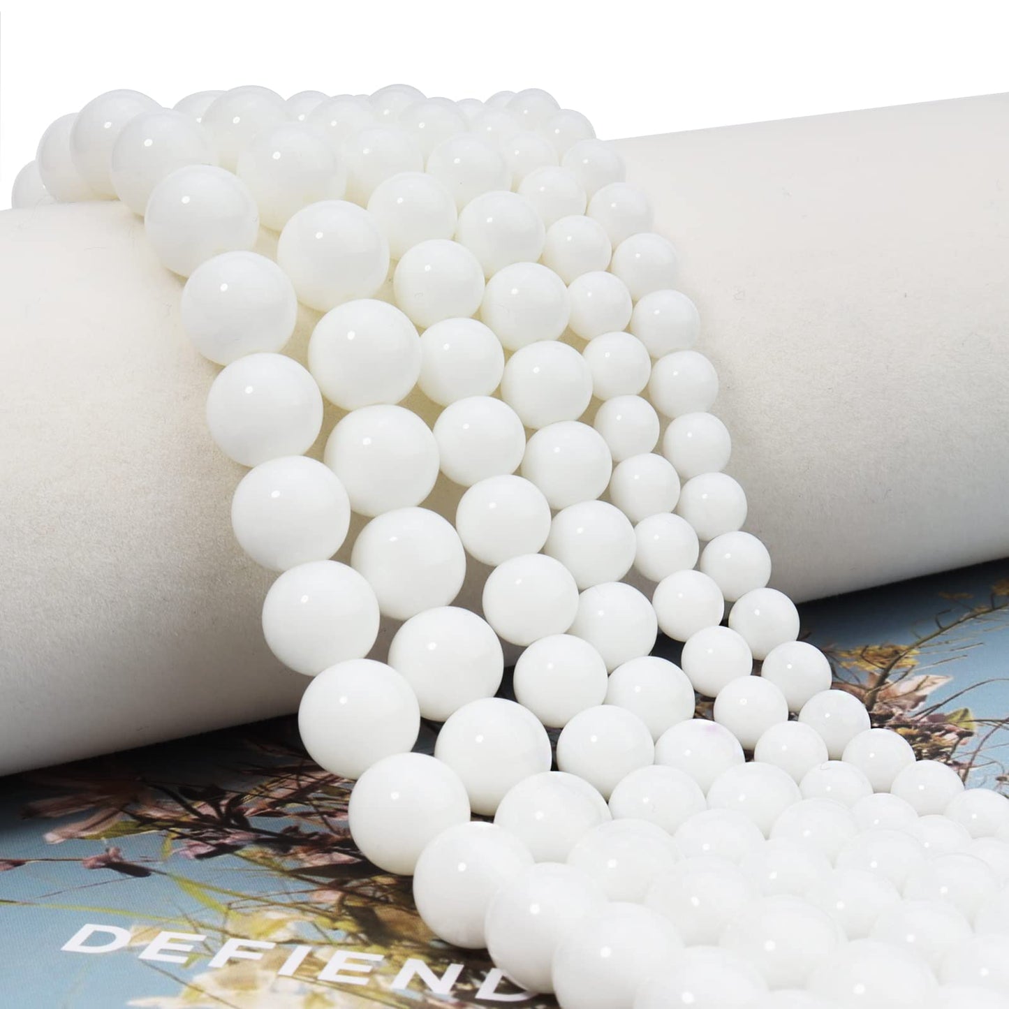 45pcs 8mm Natural Stone Beads White Jade Tridacna Beads Energy Crystal Healing Power Gemstone for Jewelry Making, DIY Bracelet Necklace