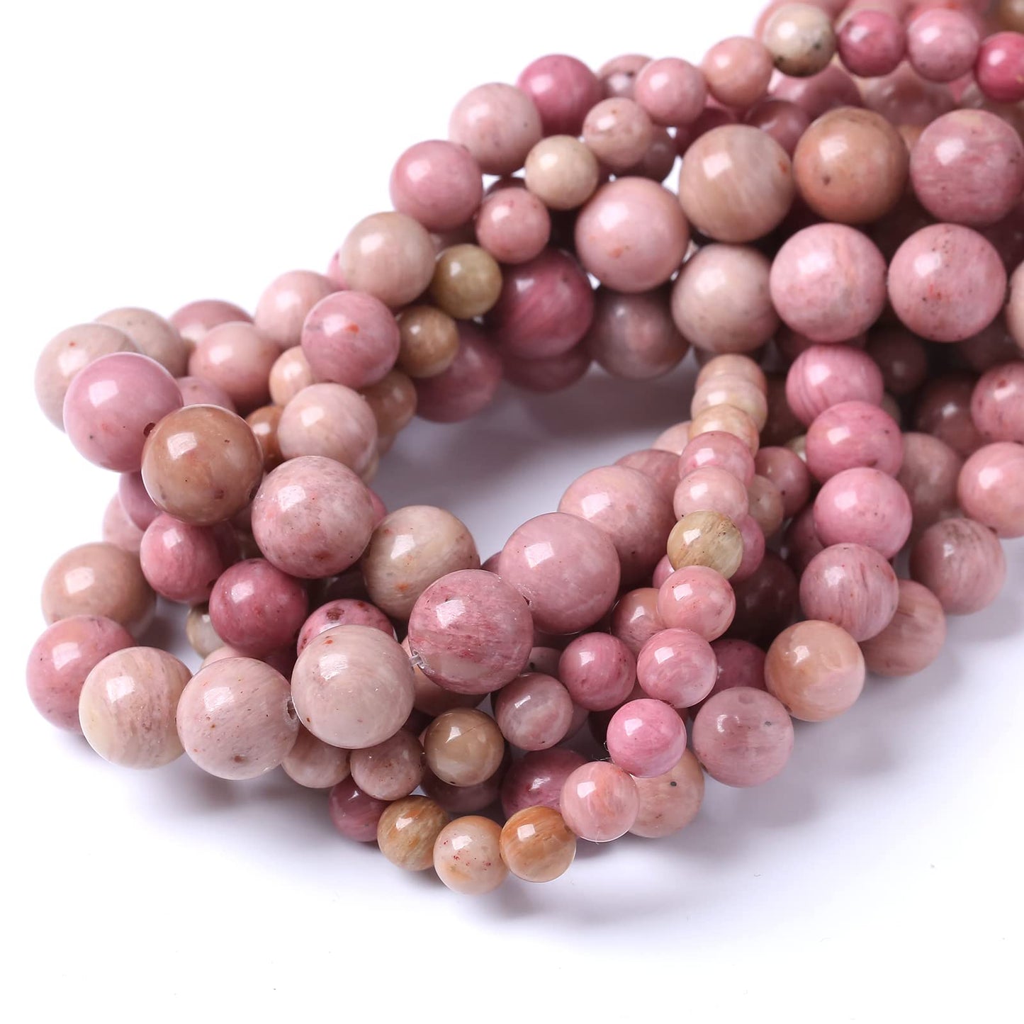 45PCS 8MM Natural Rhodonite Beads Round Loose Stone Beads for Jewelry Making DIY Energy Stone Healing Power Bracelet 15"