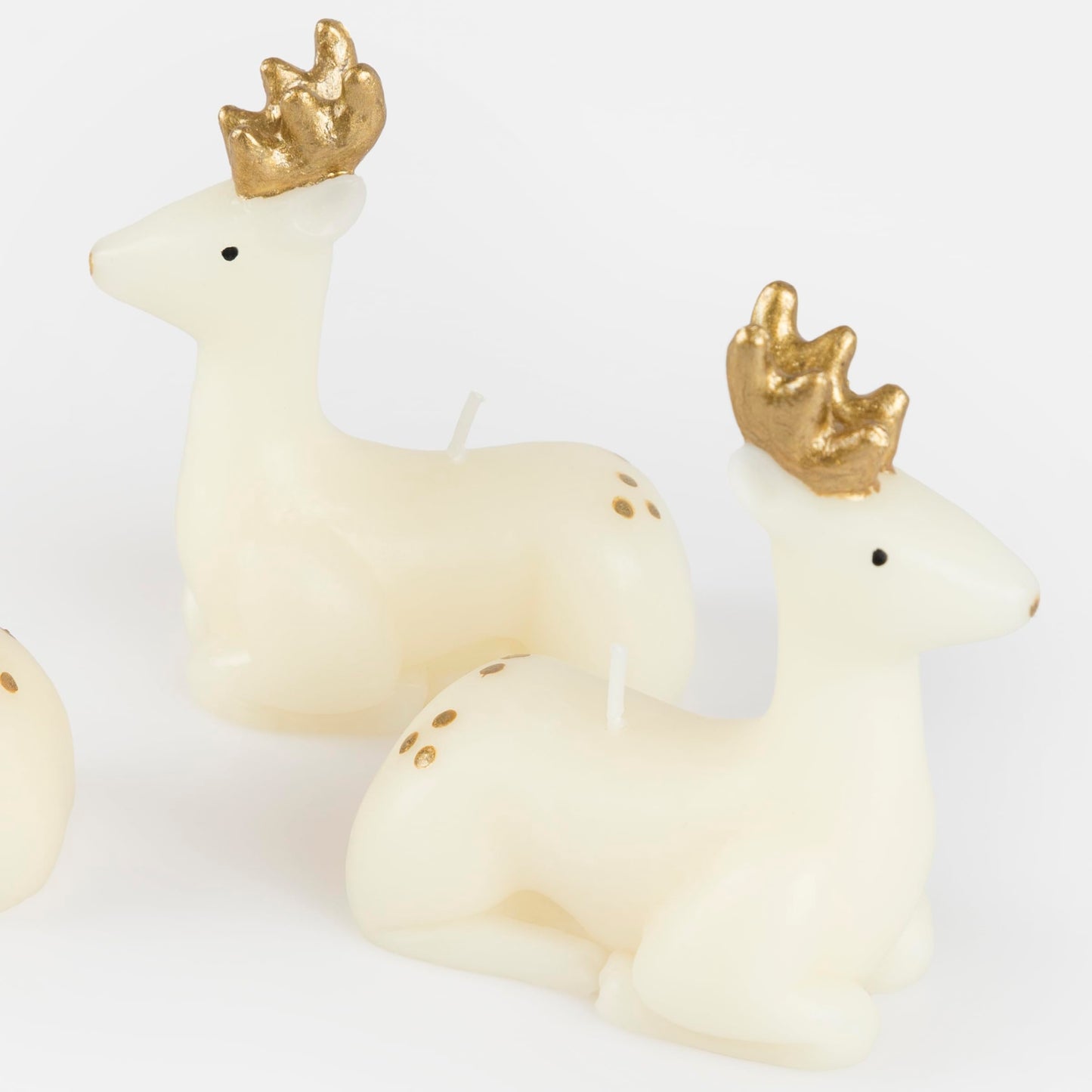 Meri Meri Small Ivory Reindeer Christmas Candles (Pack of 3), Unscented Decorative Candles, 4" Tall, Handpainted Details, Long Lasting Burn Time Approx 3 Hours