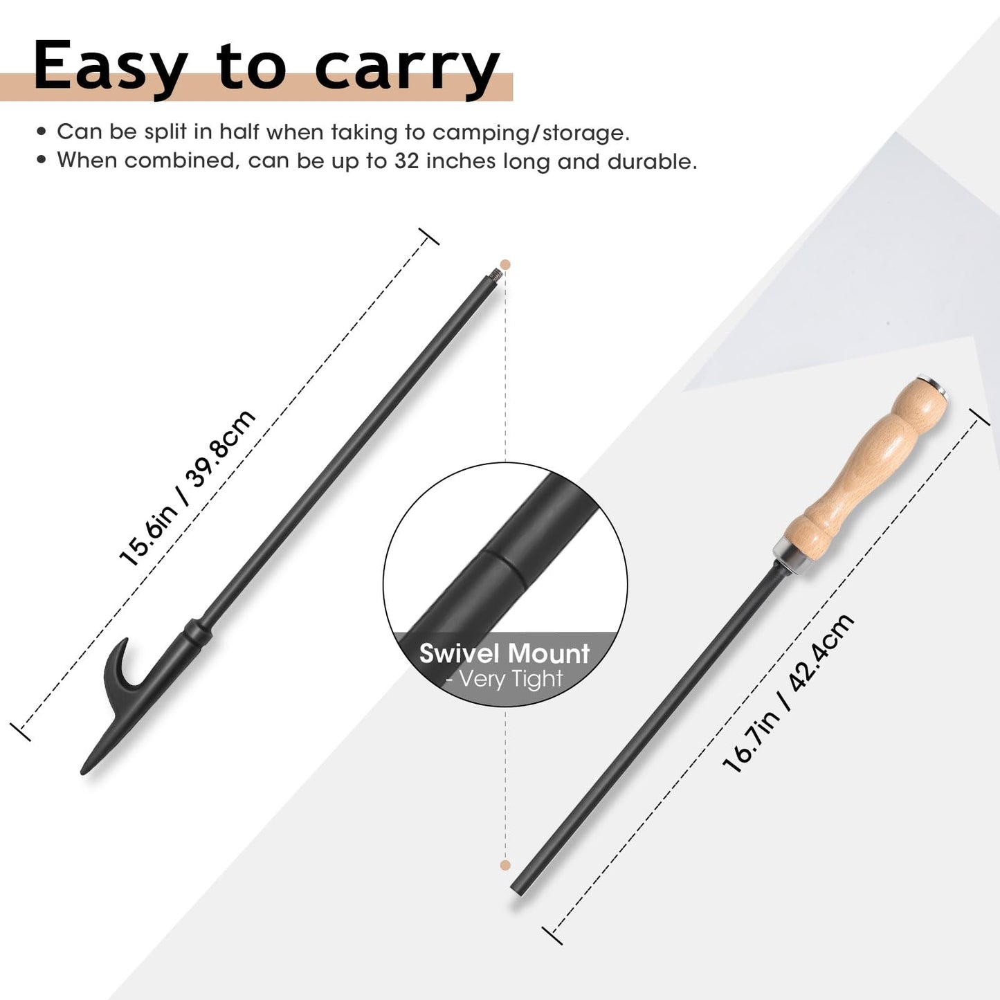 AGM Fire Poker for Fire Pit, 32" Long Heavy Duty Campfire Poker Stick with Wooden Handle for Camping, Fireplace, Bonfires, Rust Resistant Portable Fire Pit Tools Accessories for Outdoor & Indoor