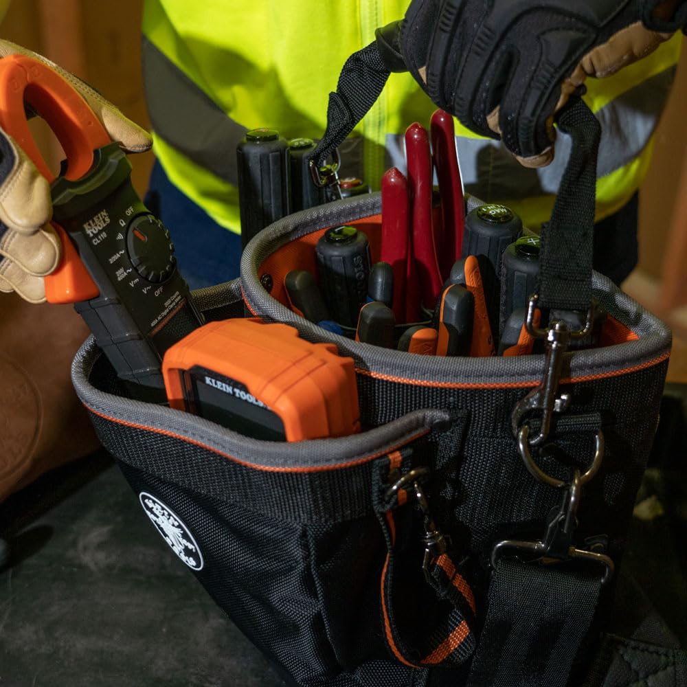 Klein Tools 55419SP-14 Tool Bag with Shoulder Strap Has 14 Pockets for Tool Storage, Can Fit Long Screwdrivers