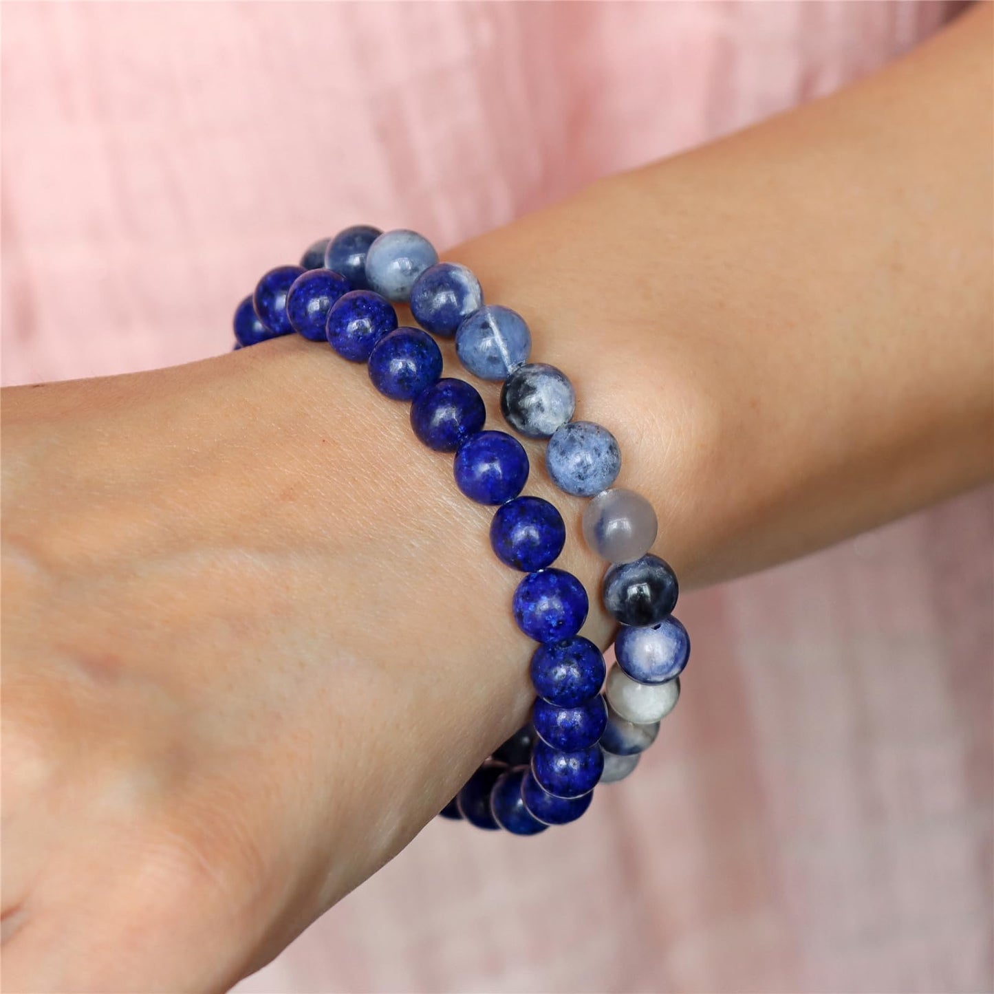 Risyfjew 3 PCS Healing Crystal Bracelet Women 8mm Natural Stone Beaded Stretch Bracelet Lapis Lazuli Sodalite Jewelry Gifts