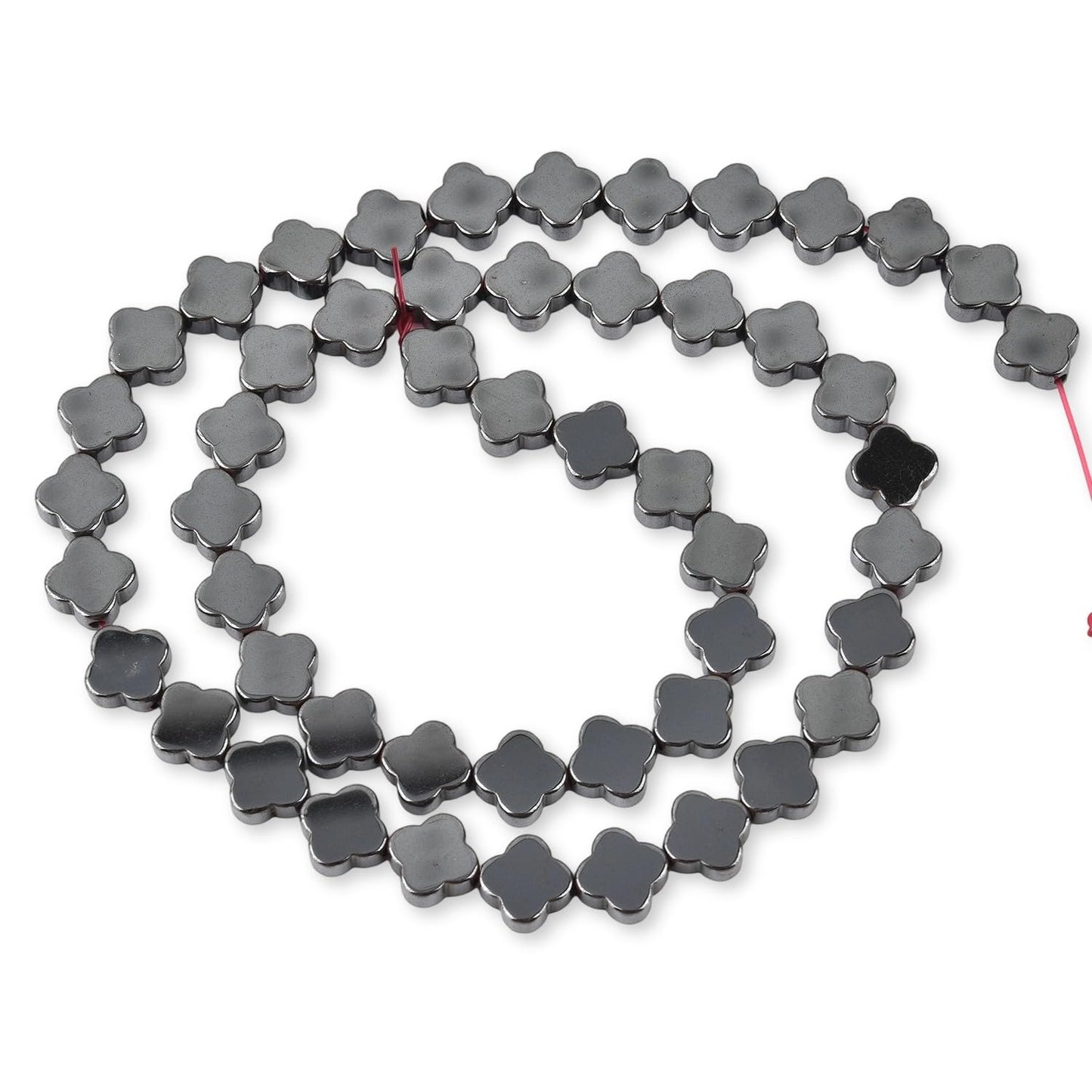 HAAMIIQII 50pcs 8mm Natural Black Hematite Loose Gemstone Beads Flat Clover Shape Spacer Stone Beads for Jewelry Making DIY Bracelets Necklaces Crafting