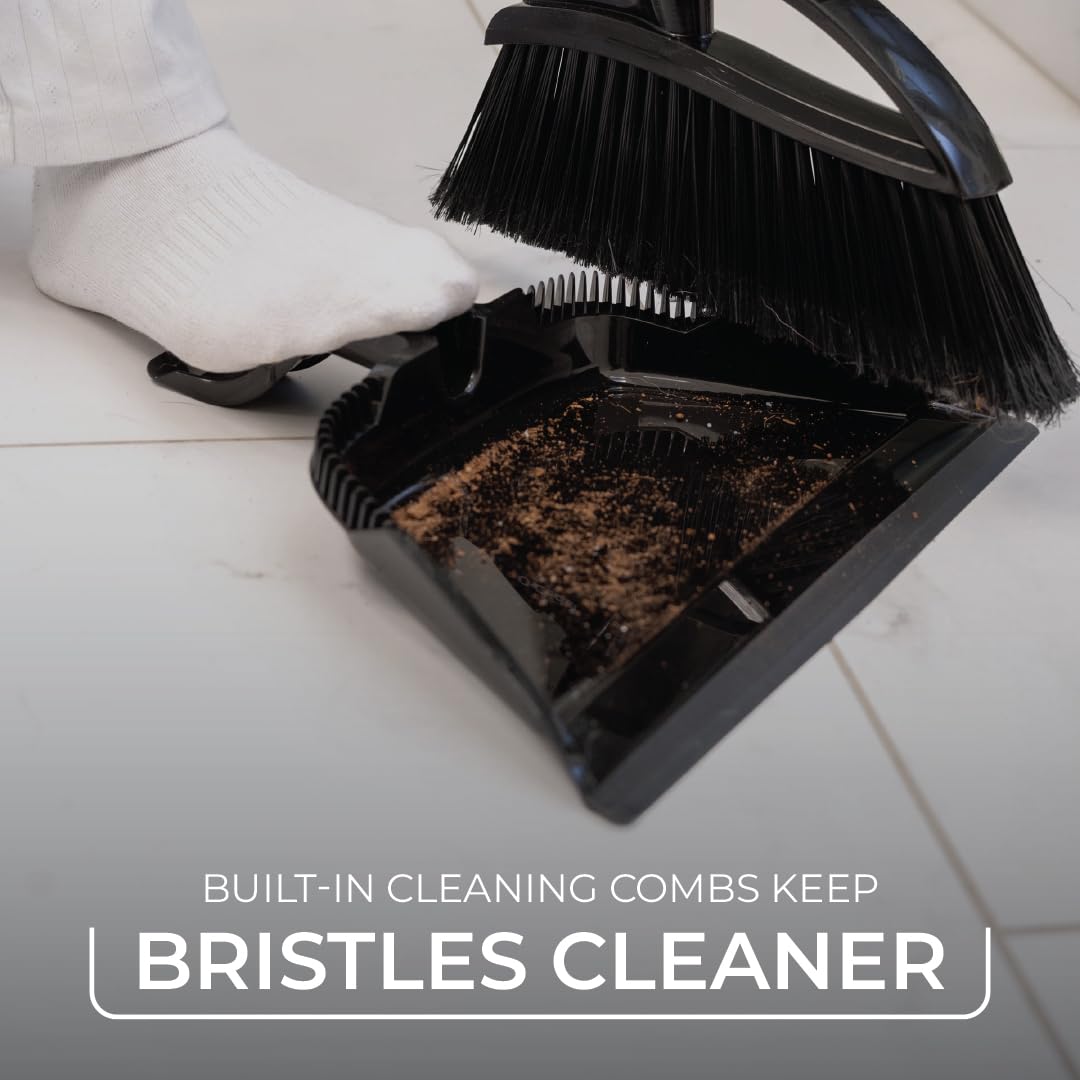 O-Cedar Strong Sweep Broom and Dustpan Set with Detail Brush | Indoor Outdoor Heavy Duty Stiff Bristle Broom | Step-On Dust Pan