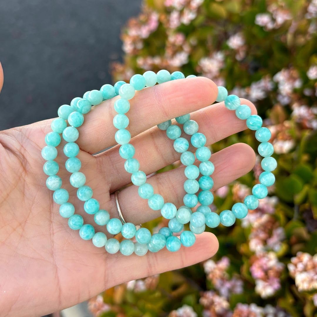 Adabele Real Natural Grade A Blue-Green Russian Amazonite Gemstone Beaded Bracelet 7.5 Inch Stretch Chakra Healing Crystal Stone Jewelry Women Mom Gift (Unisex) GB6-B61