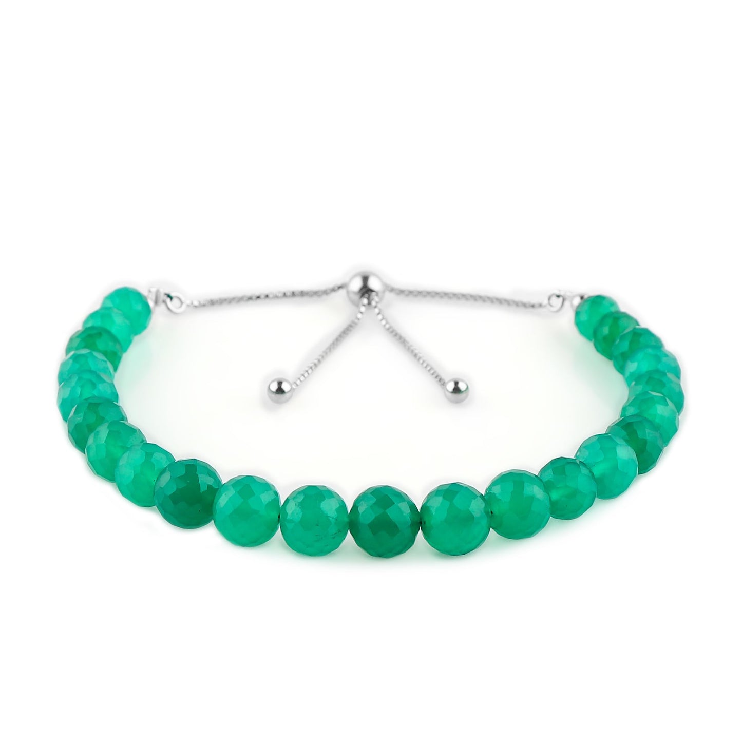 CRYSTALIS Natural Green Onyx Brilliant Round Beads Slider Bracelet, High Grade Beaded Crystals, Chakra Healing Gemstone, Gift Giving Women Jewelry, 925 Sterling Silver Slider 10 inch