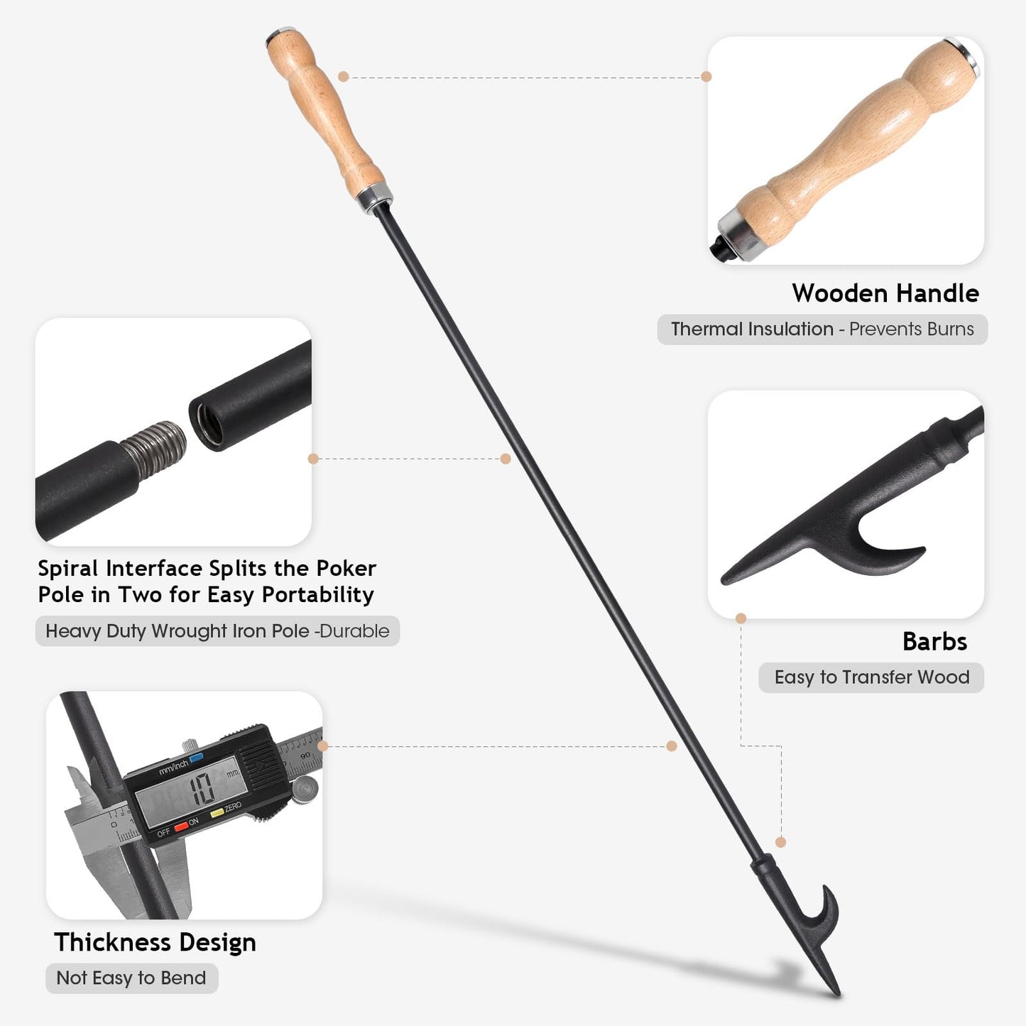 AGM Fire Poker for Fire Pit, 32" Long Heavy Duty Campfire Poker Stick with Wooden Handle for Camping, Fireplace, Bonfires, Rust Resistant Portable Fire Pit Tools Accessories for Outdoor & Indoor