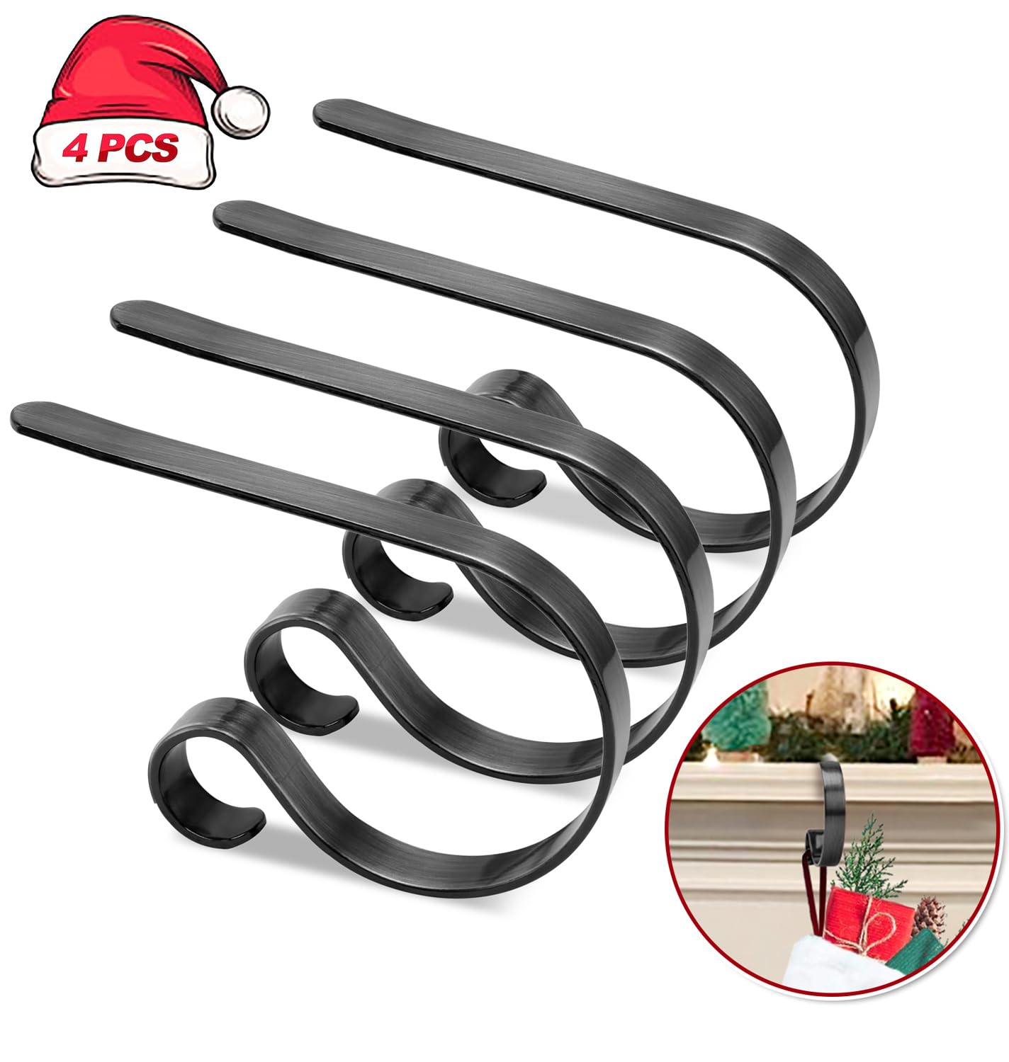 Christmas Stocking Holders for Mantle Set 4, Scratch-Free Christmas Stocking Holders for Fireplace Mantle,Multi-uses Stocking Hooks for Mantle,Mantel Stocking Holders Clip for Xmas Party Decorations