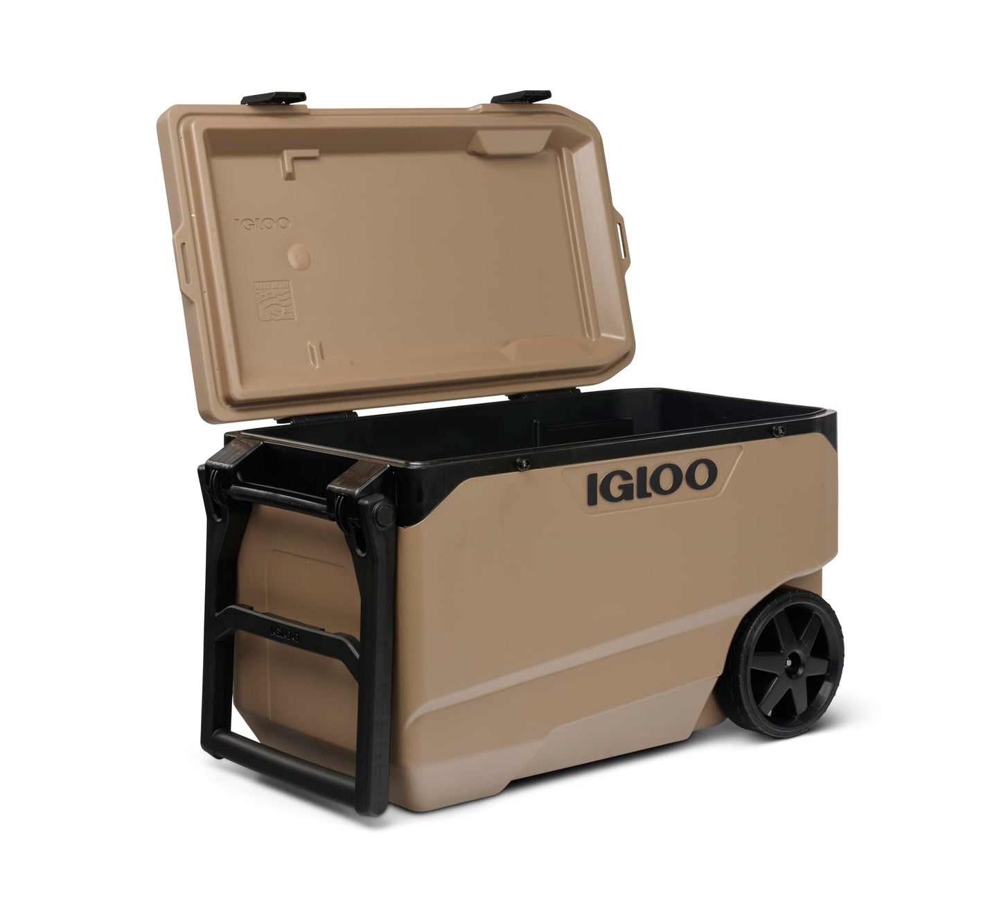 Igloo Maxcold 90 QT Cooler Canyon Brown, Insulated Cooler Chest with Soft Ride Wheels, Leak-Proof Outdoor Hard Cooler, 5-Day Ice Retention, 134 Can Capacity