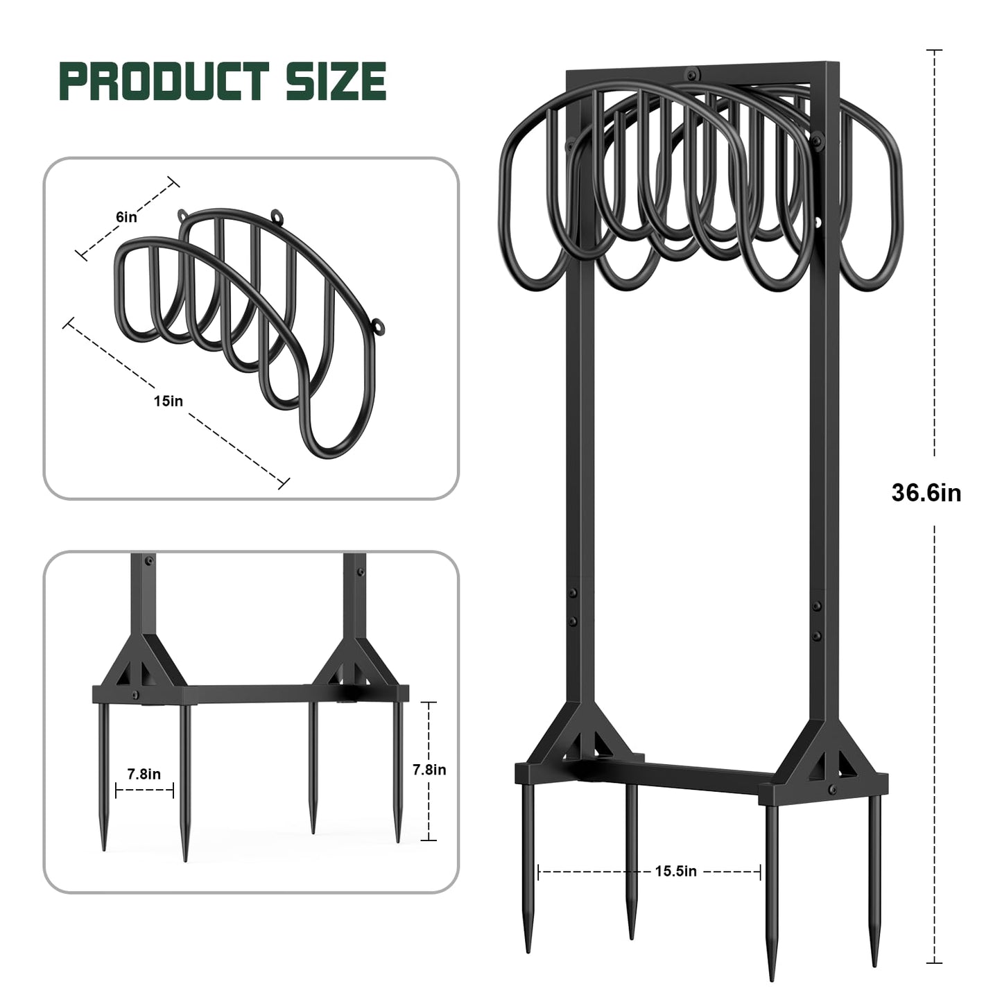 Garden Hose Holder Holds 2 x 151FT Hoses, Heavy-Duty Metal Freestanding Hose Stand Hanger with Stable Base, Rustproof Water Hose Holders for Outside Yard Lawn Farm, Black