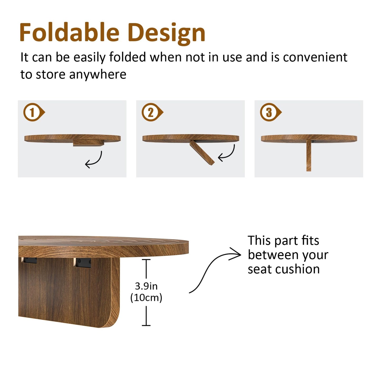 Asgolion Couch Tray Insert for Middle, 15.75"x12.6" Wood Sofa Tray, Folding Couch Armrest Table Fit Armless Couch/Sectional, for Drink Snacks Phone Remote Holder, Walnut