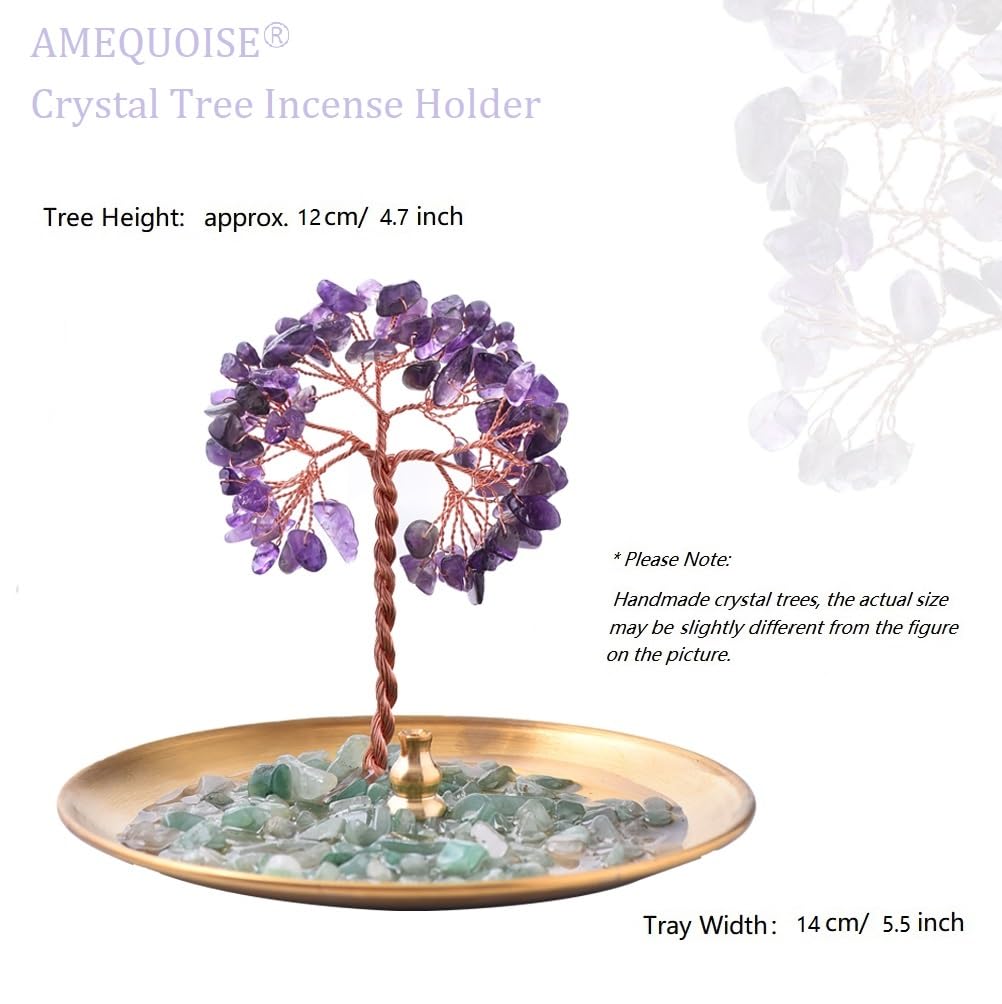Incense Holder for Sticks, Healing Crystal Stone Money Tree Incense Burner, Ash Catcher for Yoga, Meditation and Home Decor