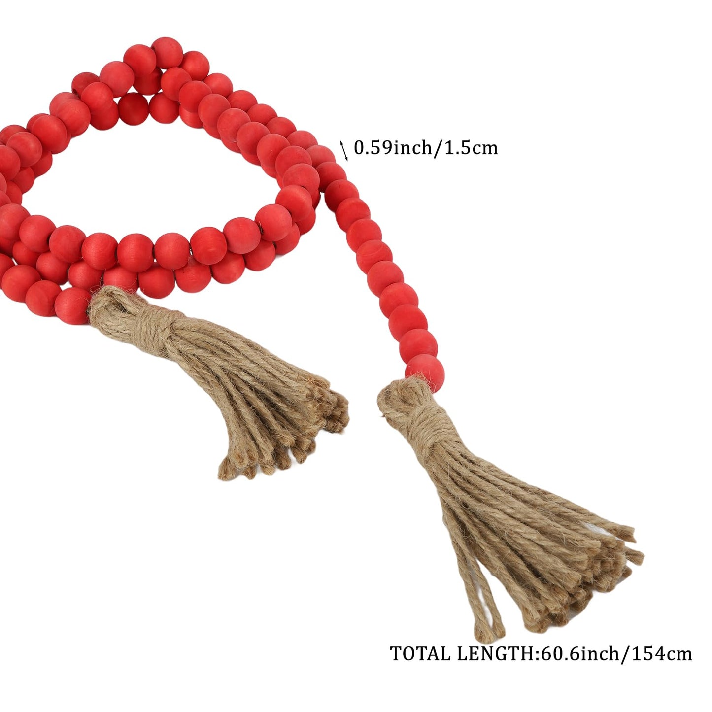 QIAHMNYE Wood Beads Garland with Tassel Rustic Country Decor Prayer Boho Wooden Beads String for Morden Wall Hanging Decor-Rose
