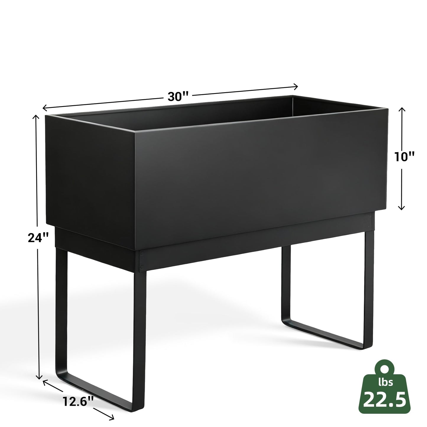 Worth Raised Metal Planter Box with Legs, 30"x12.5"x24" Elevated Garden Bed for Indoor & Outdoor Use – Matte Black Galvanized Steel Planter with Drainage Hole & Plug for Vegetables, Flowers & Herbs