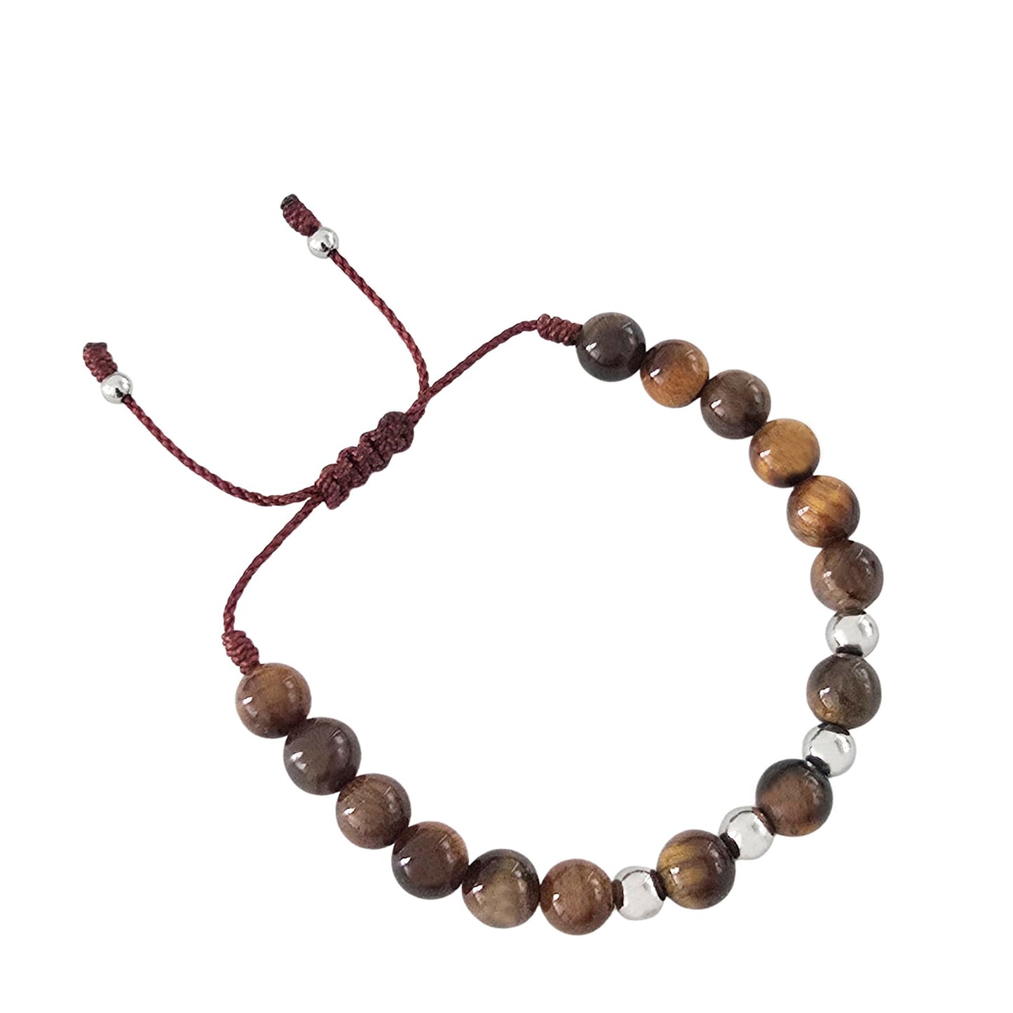 Sabeli Handmade Tiger's Eye Natural Stone Bracelet 8mm Gemstone Focus and Balance Crystal Beaded Adjustable Men and Women Gift
