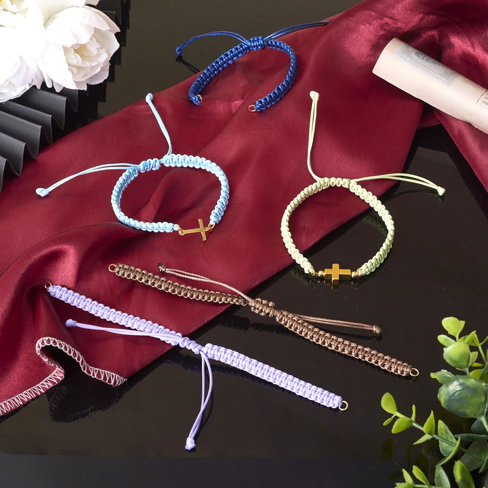 KISSITTY 12Pcs Half-Finished Waxed Polyester Cord Bracelet Adjustable Cord Rope Bracelet with Jump Ring for Wrist Charm Jewelry Making