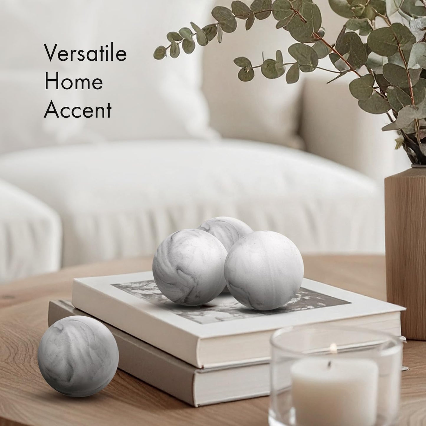 Creative Scents Marble Look Decorative Bowl with matching Set of 8 Balls for Coffee Table Centerpiece, Dining Table, Living Room