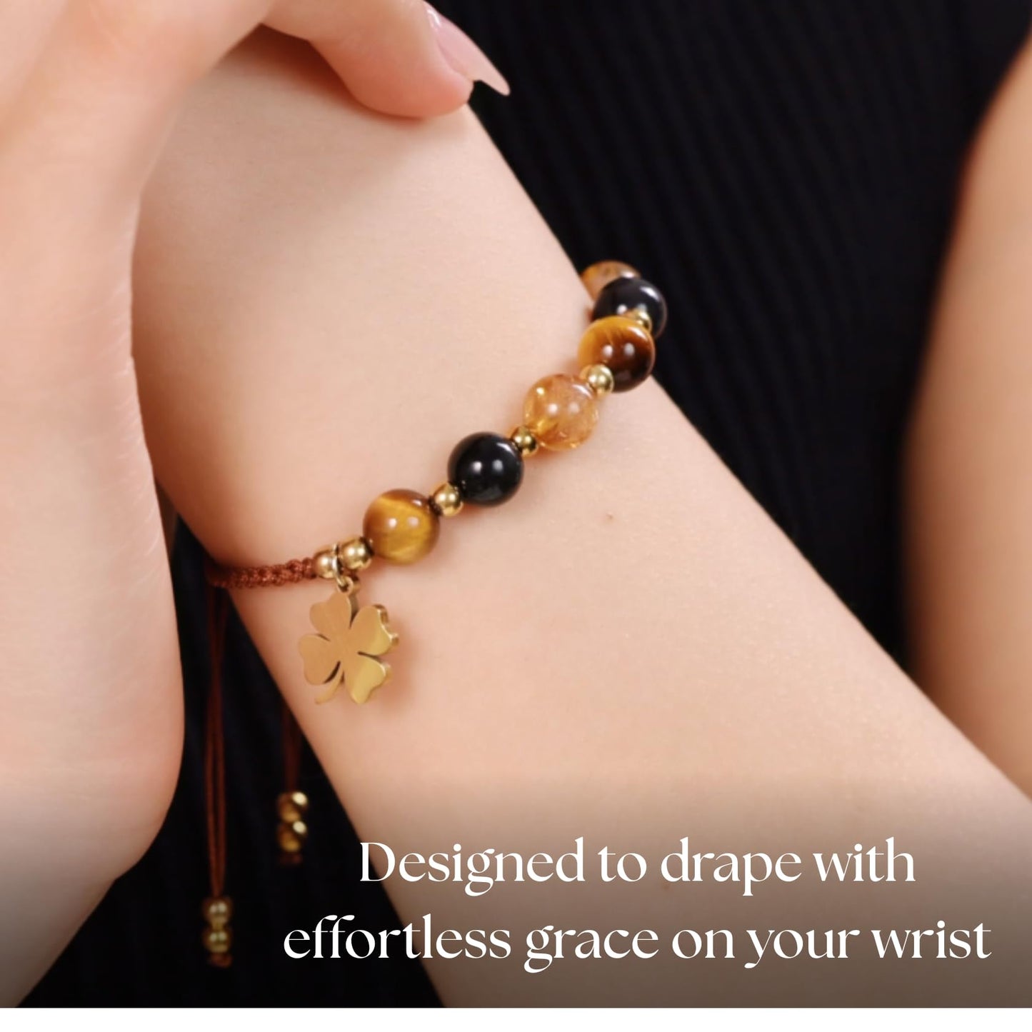 Atminafays Abundance Money Bracelet - Wealth & Luck Guardian Crystal Bracelet | 8mm AAA+ Genuine Citrine, Tiger Eye & Obsidian | Adjustable Feng Shui bracelet for Men & Women | Manifestation Jewelry for Yoga & Meditation