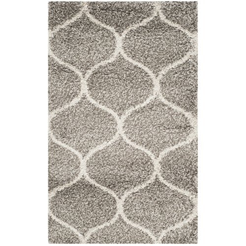 SAFAVIEH Hudson Shag Collection Accent Rug - 2'3" x 3'9", Grey & Ivory, Trellis Design, Non-Shedding & Easy Care, 2-inch Thick Ideal for High Traffic Areas in Entryway, Living Room, Bedroom (SGH280B)