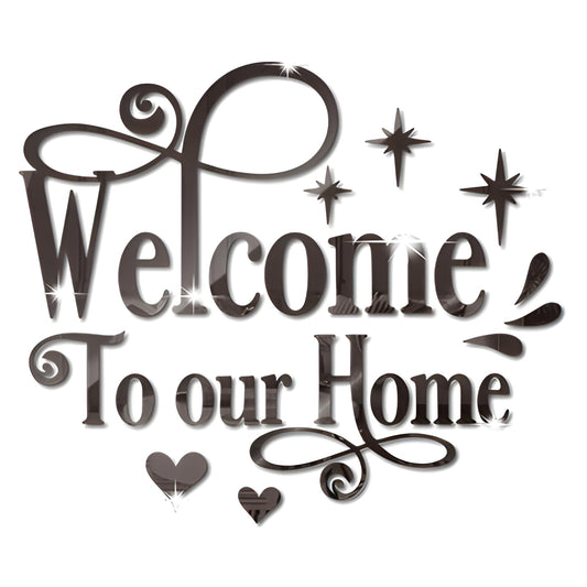 INCAUCA Welcome to Our Home Wall Decor Sticker, Home Acrylic 3D Mirror Wall Decal, Removable Art Letter Sign, Wall Door Quote Decoration DIY for Living Room Bedroom Sofa TV Background (Black)