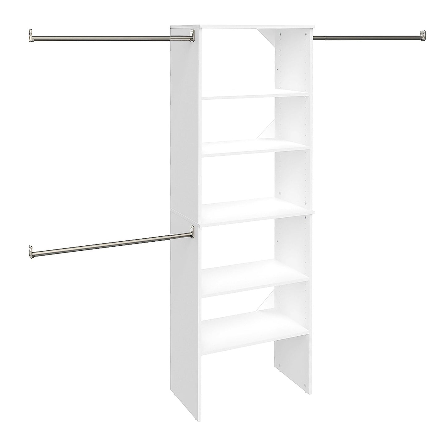 ClosetMaid SuiteSymphony Wood Closet Organizer System, 25-Inch Starter Kit with Tower and 3 Hang Rods and Shelving, Adjustable Shelves, Customizable Insert, Reach-in or Walk-in Closets, Pure White