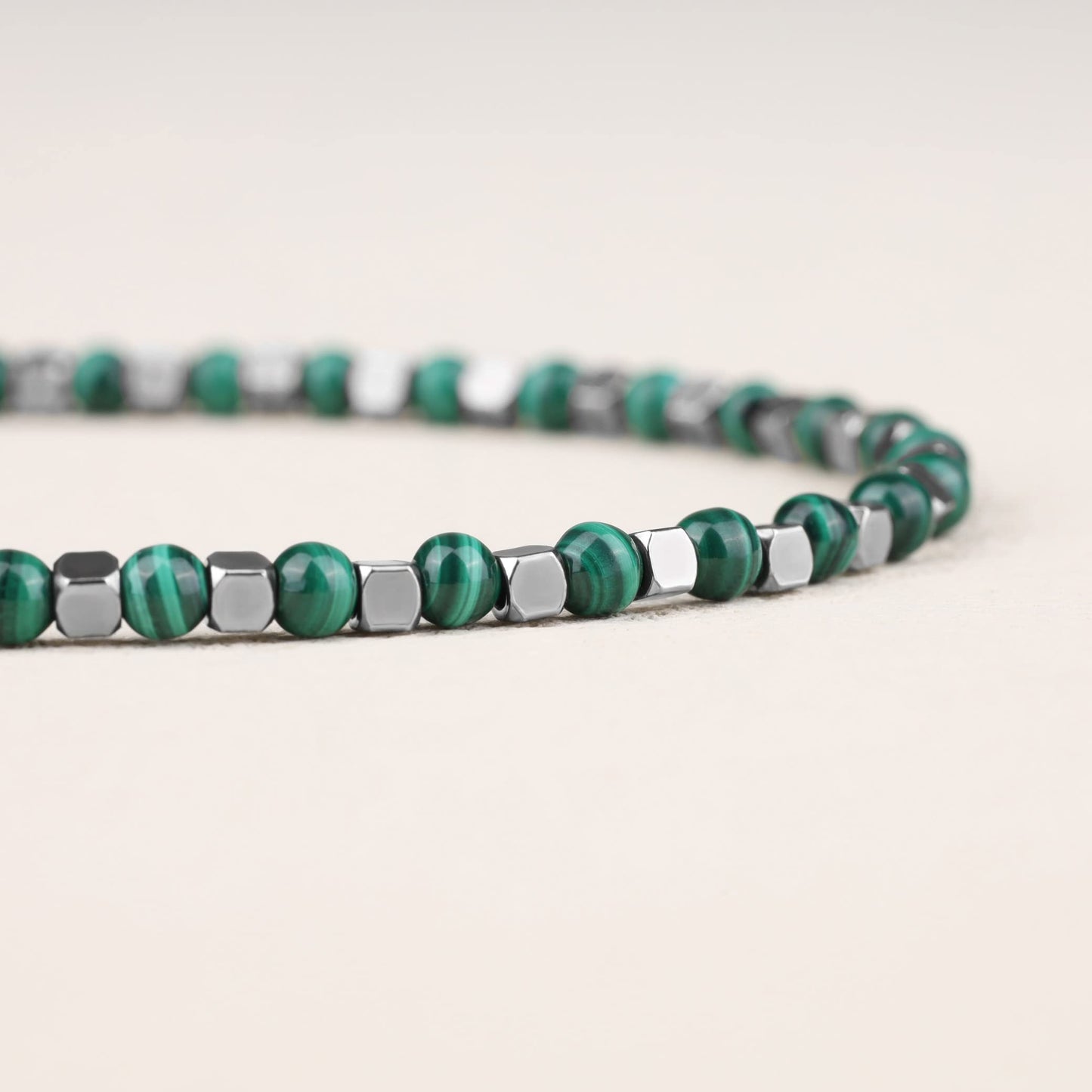 GAVU 4mm Men’s Malachite Bracelet, Italian Crystal Bracelet for Men