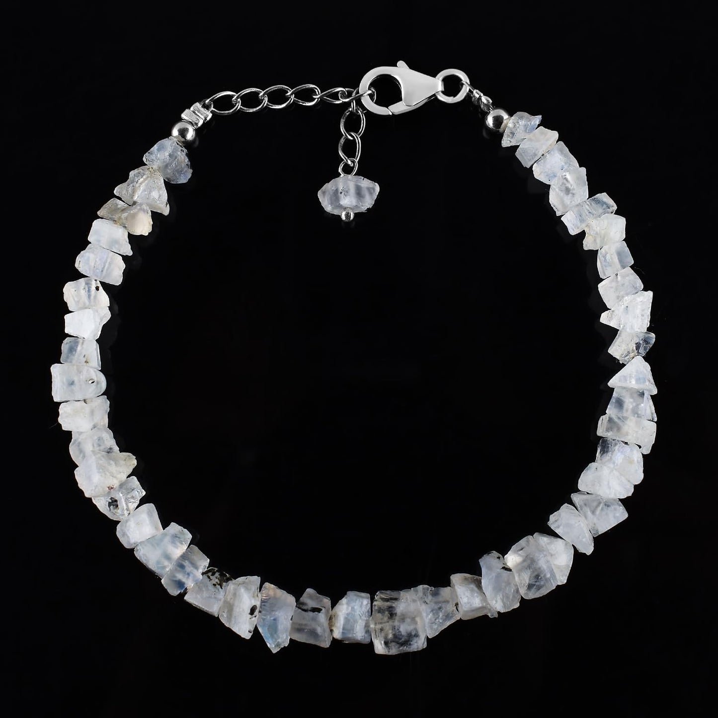 Natural Raw Rainbow Moonstone Bracelets for Women, June Birthstone, Rough Gemstone Chakra Healing Crystals Jewelry, 925 Sterling Silver Chain 8 inch, Birthday Gifts For Her