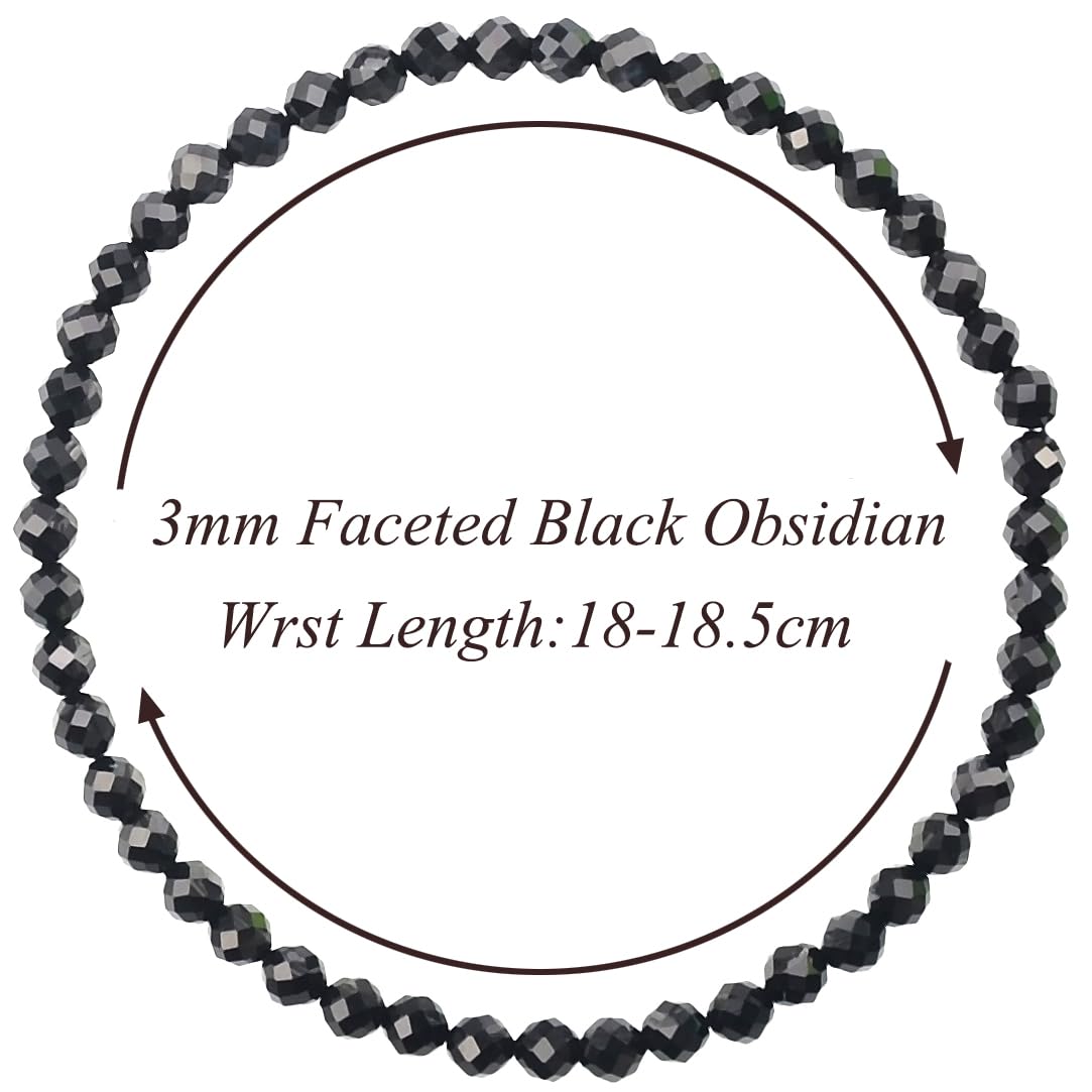 MASSIVE BEADS Natural Genuine Gemstone Beads Healing Crystal Chakra Reiki Jewelry Faceted Round Beads Bracelets (Black Obsidian, 3mm)