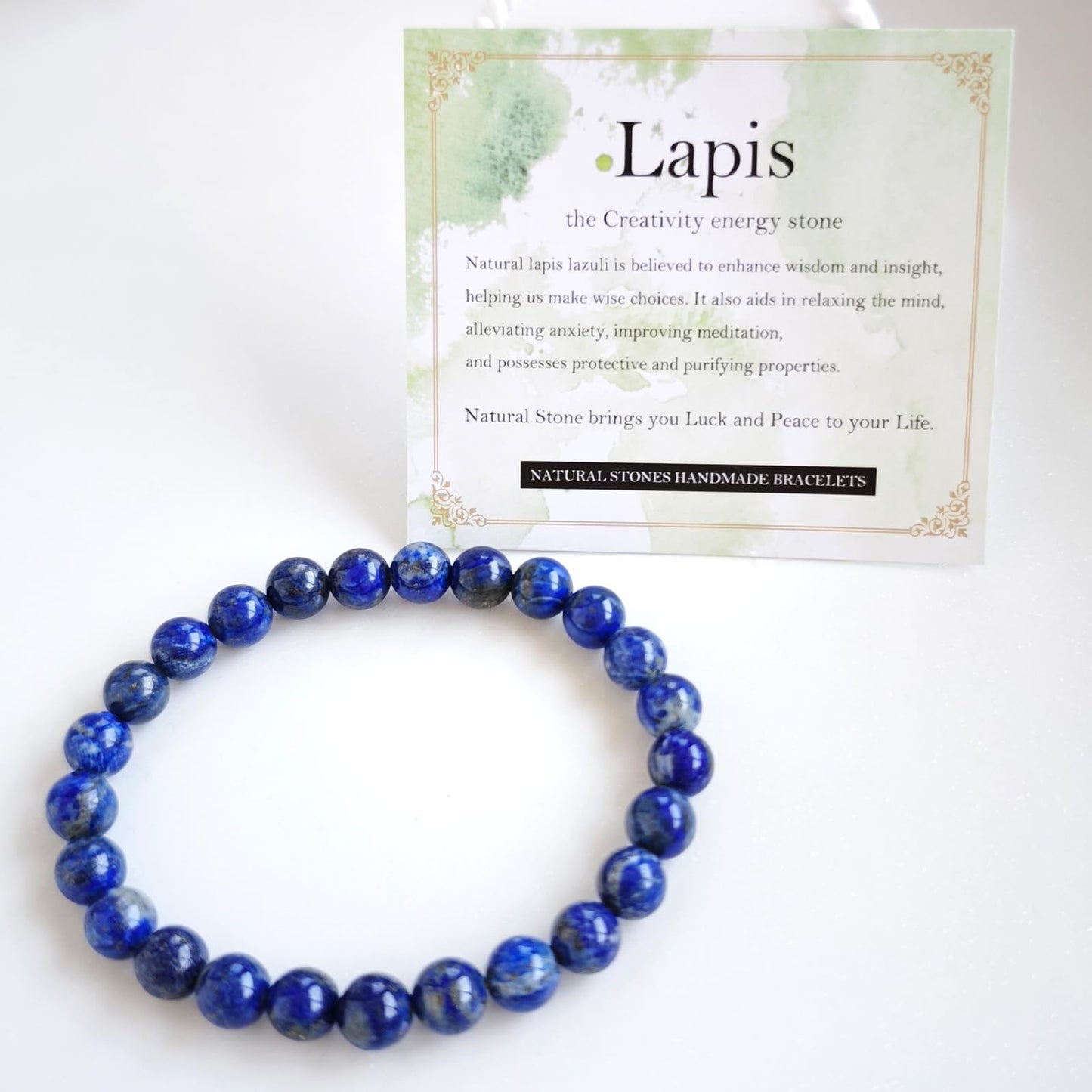 Handmade Natural Gemstone Elastic Bracelet - Healing Crystal Beads Jewelry, Unisex (Lapis Lazuli, 8mm)