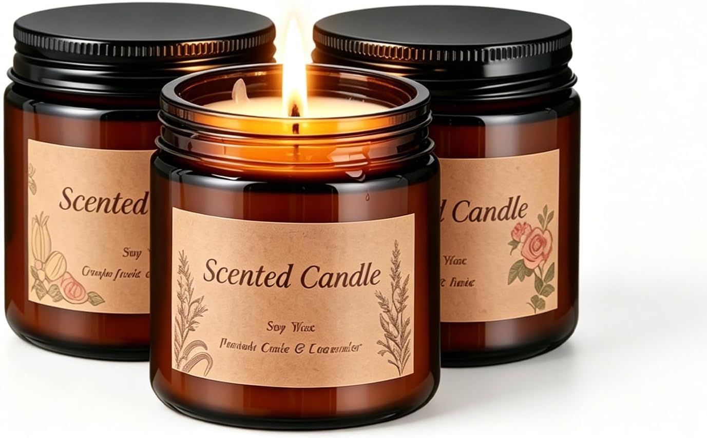 Scented Candles, 3 Pack Natural Soy Wax, VOTTOUCC Aromatherapy Candles Gift Set, for SPA & Sleep, Stress Relief & Morning Energy, Gift for Women, Mom and Friends, 75+ Hour Clean Burn