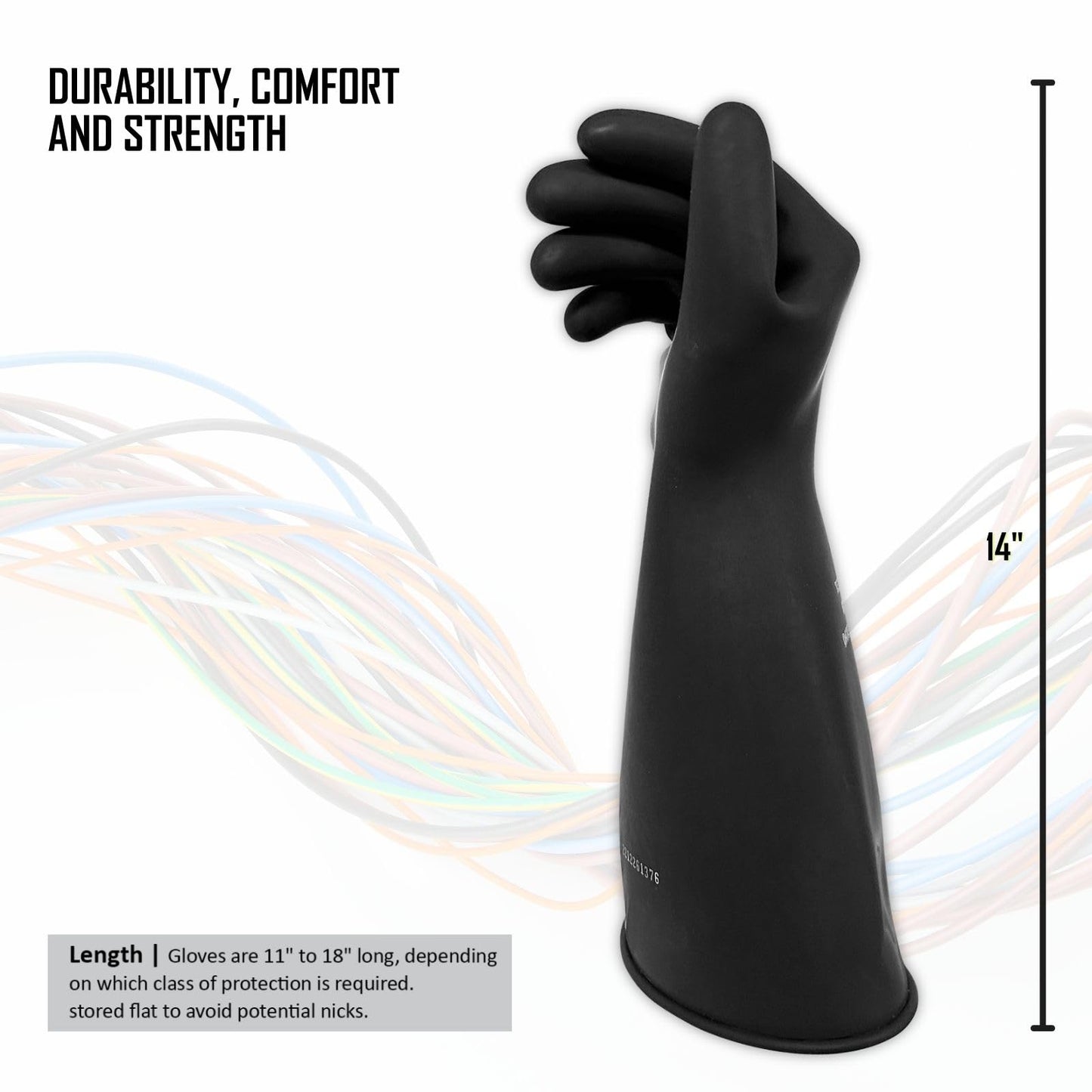 MAGID Rubber Insulating Electrical Safety Gloves, Class 0 ASTM Compliant, Size 8.5, 11" Cuff, Lineman Electrician Voltage Protection, M011B85