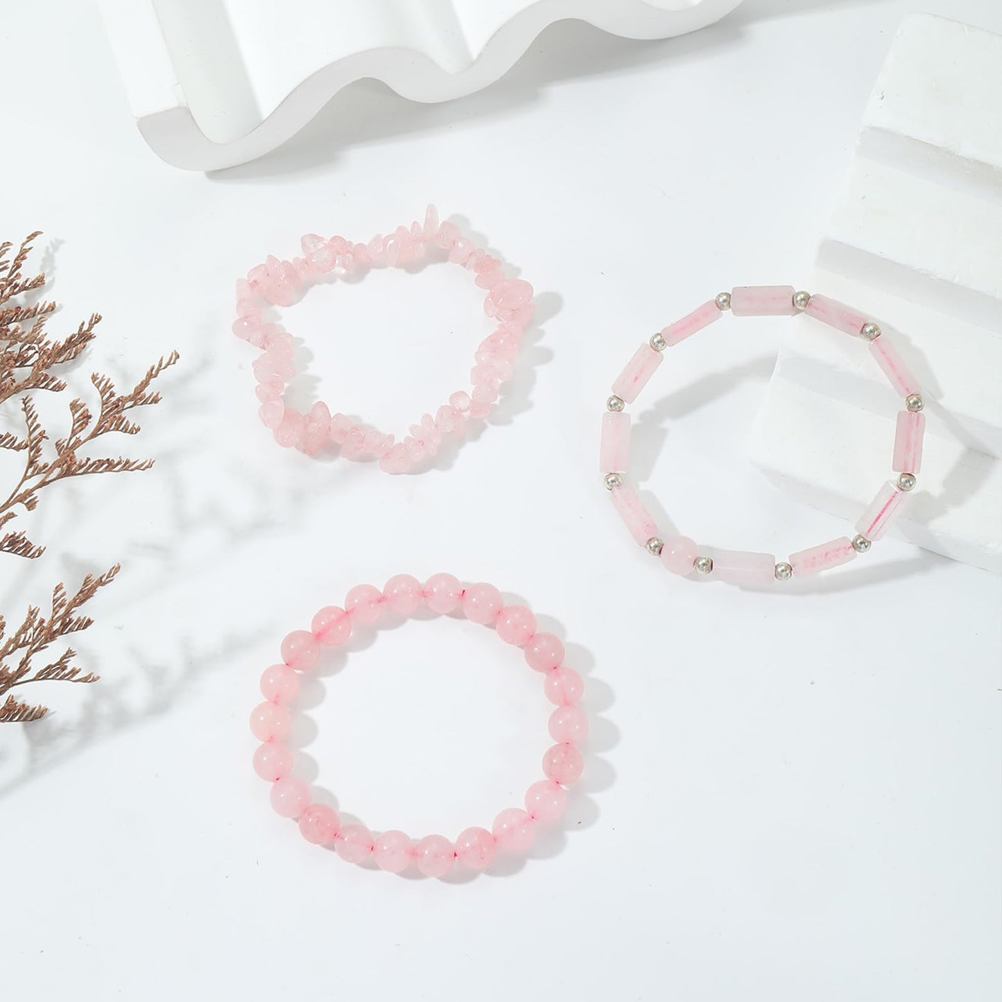 IVY TAILI 3Pcs Rose Quartz Bracelets for Women 8mm Pink Quartz Bracelet Natural Stone Beaded Bracelets Handmade Stretch Gemstone Bracelet Healing Crystal Healing Jewelry Gifts for Women Girls