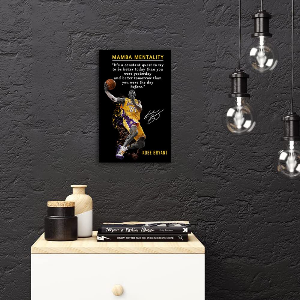 Kobe Bryant Inspirational Poster Canvas Wall Art • Mamba Mentality Quote Canvas Wall Art • Basketball Player Sports Home Decor • Motivational Artwork For Home,Office,Gym Wall Decor Framed Ready to