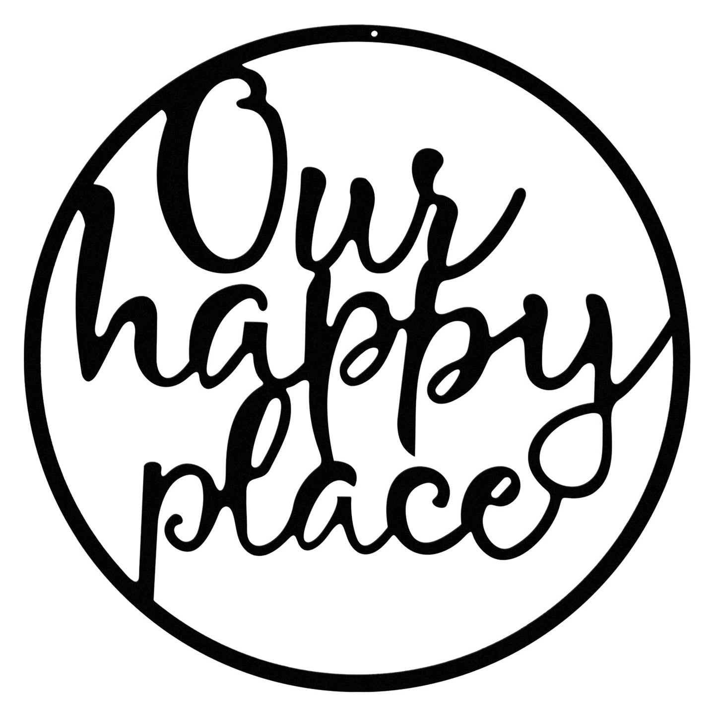 Hotop Our Happy Place Metal Wall Sign Metal Hanging Art Outdoor Plaque Wall Decor Lettering Home Sign for Home Living Room, Bedroom, Kitchen, Shop and More(Classic Style,Black)