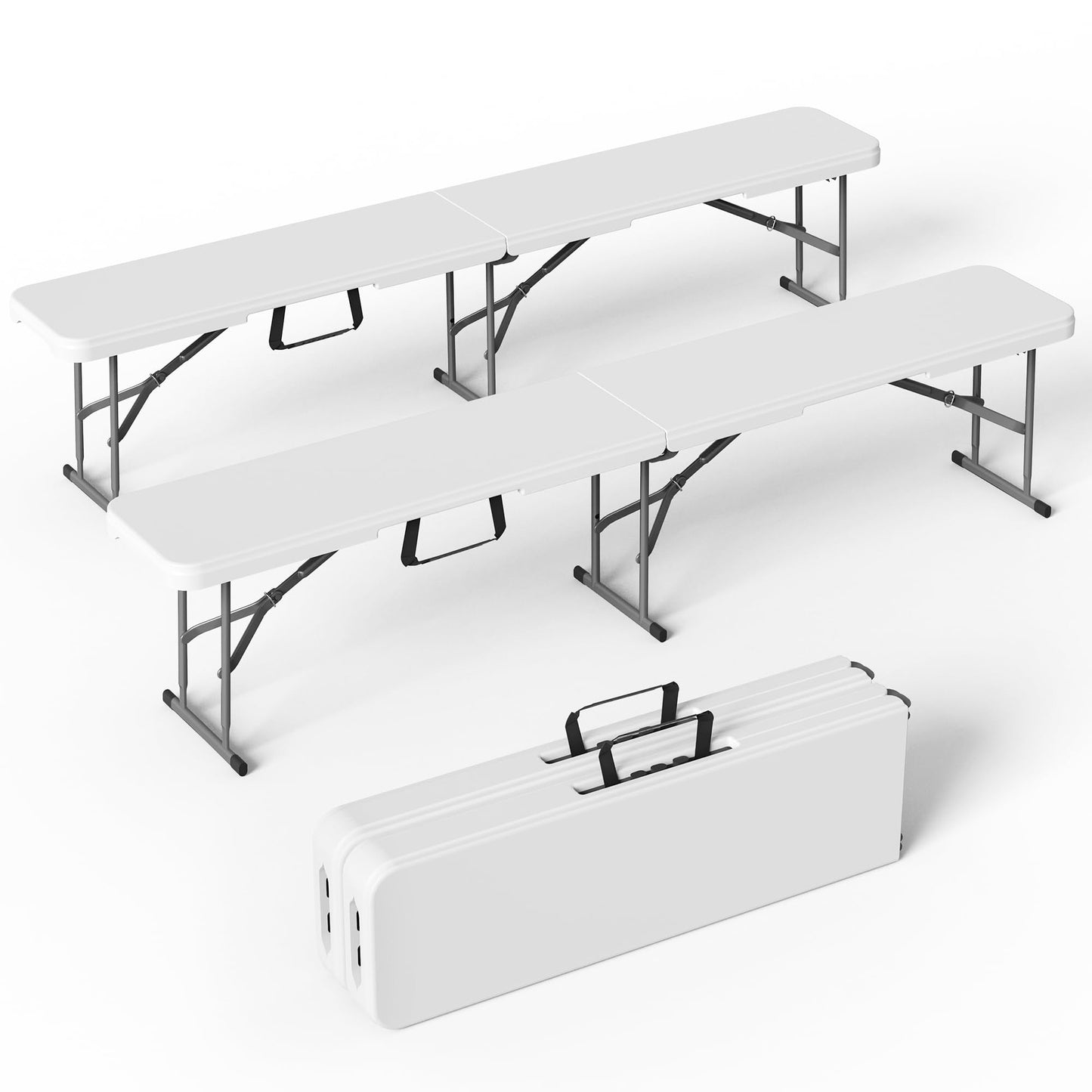 VSOAEIL 6 Foot Folding Bench, Portable Plastic Folding Bench Seat, Foldable Seat for Indoor Outdoor Picnic Camping Dining, Soccer Garden Multipurpose Entertaining Activities, White, 2 Pack