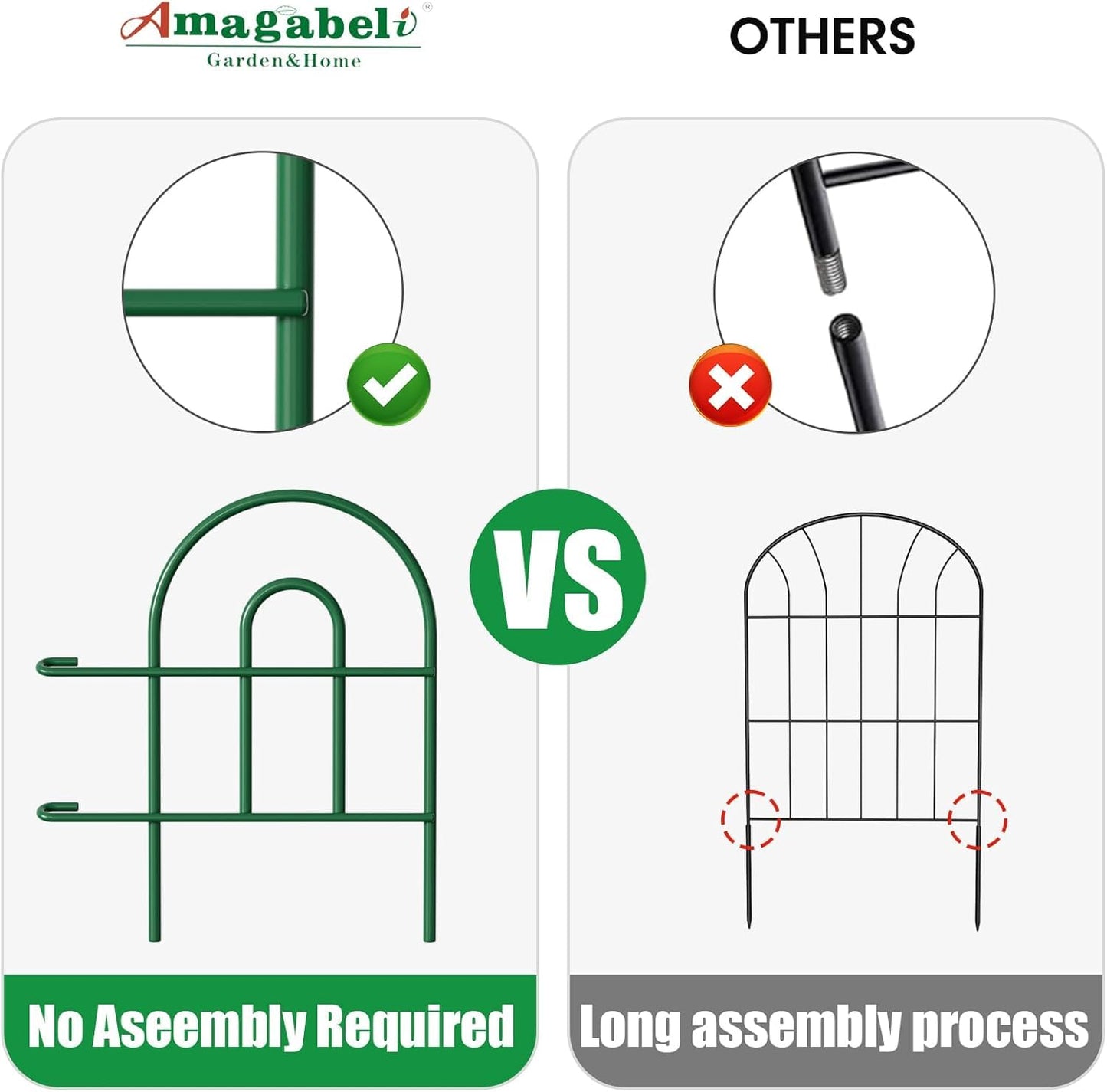 AMAGABELI 35 Panels 18in(H)×50ft(L) Decorative Garden Fence No Dig Rustproof Metal Pre-Linking Fence Panels Garden Edging Border Animal Barrier Fencing for Flower Beds Yard Patio Outdoor Decor Green