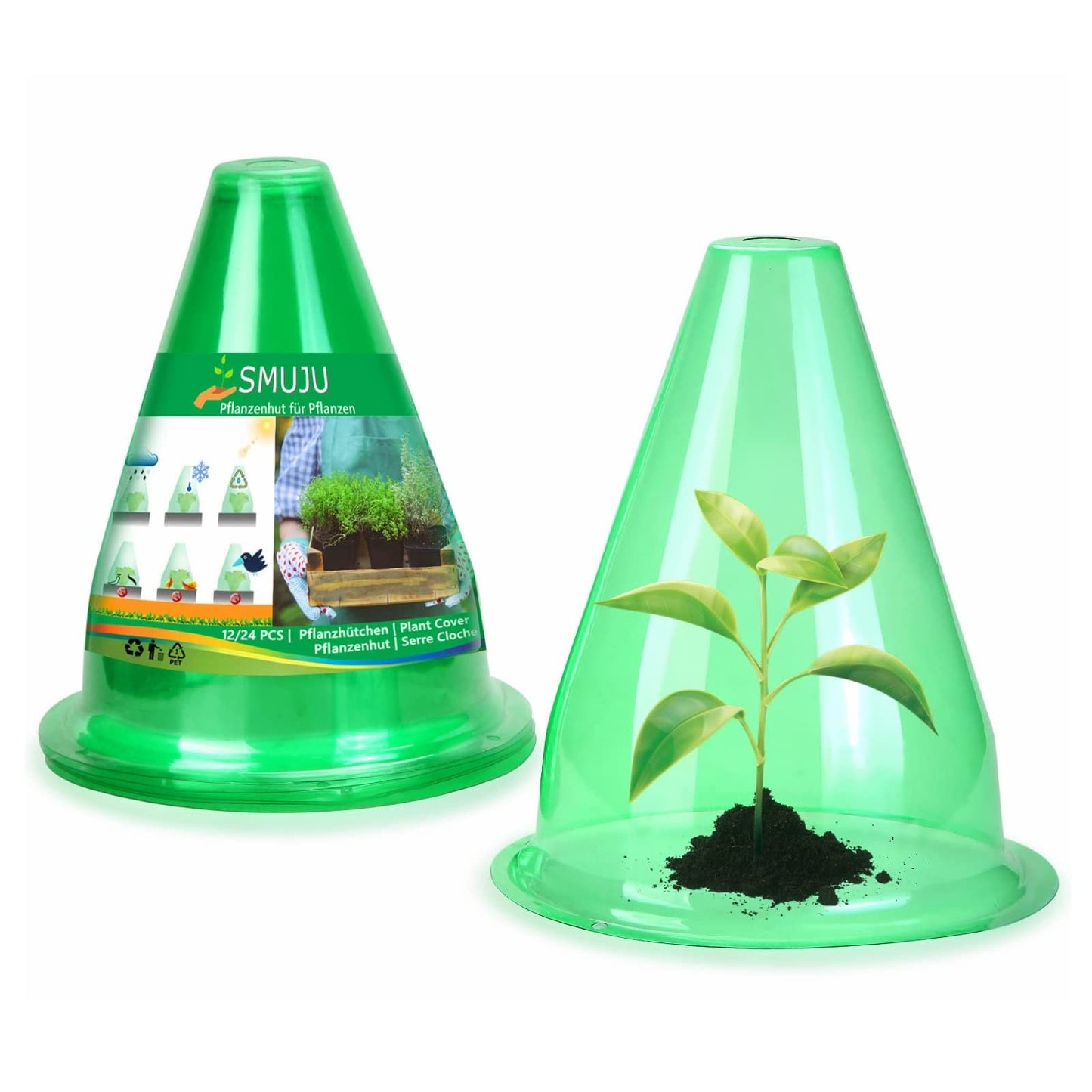 【24 Pieces】 Garden Cloches for Plants, Multifunctional Plant Cover Plant Protectors Transparent Bell Jar Cloches Protection Plants from Birds, Slugs, Frost, Freeze Weather, 7.8" D x 9.4" H, Green