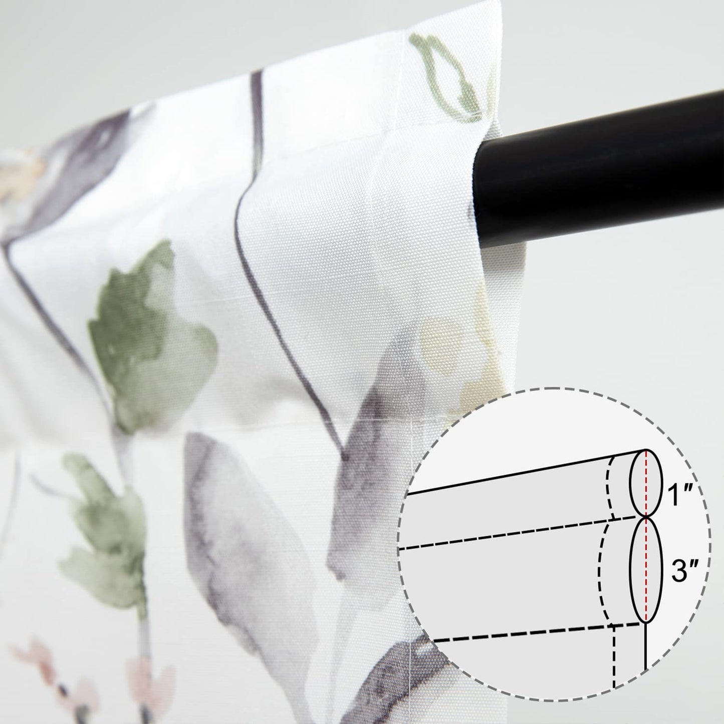 Leeva Watercolor Floral Valance Curtains, Rod Pocket Short Curtain Window Valances for Living Room, 52 x 18 inch, Brown and Grey, 1 Pack