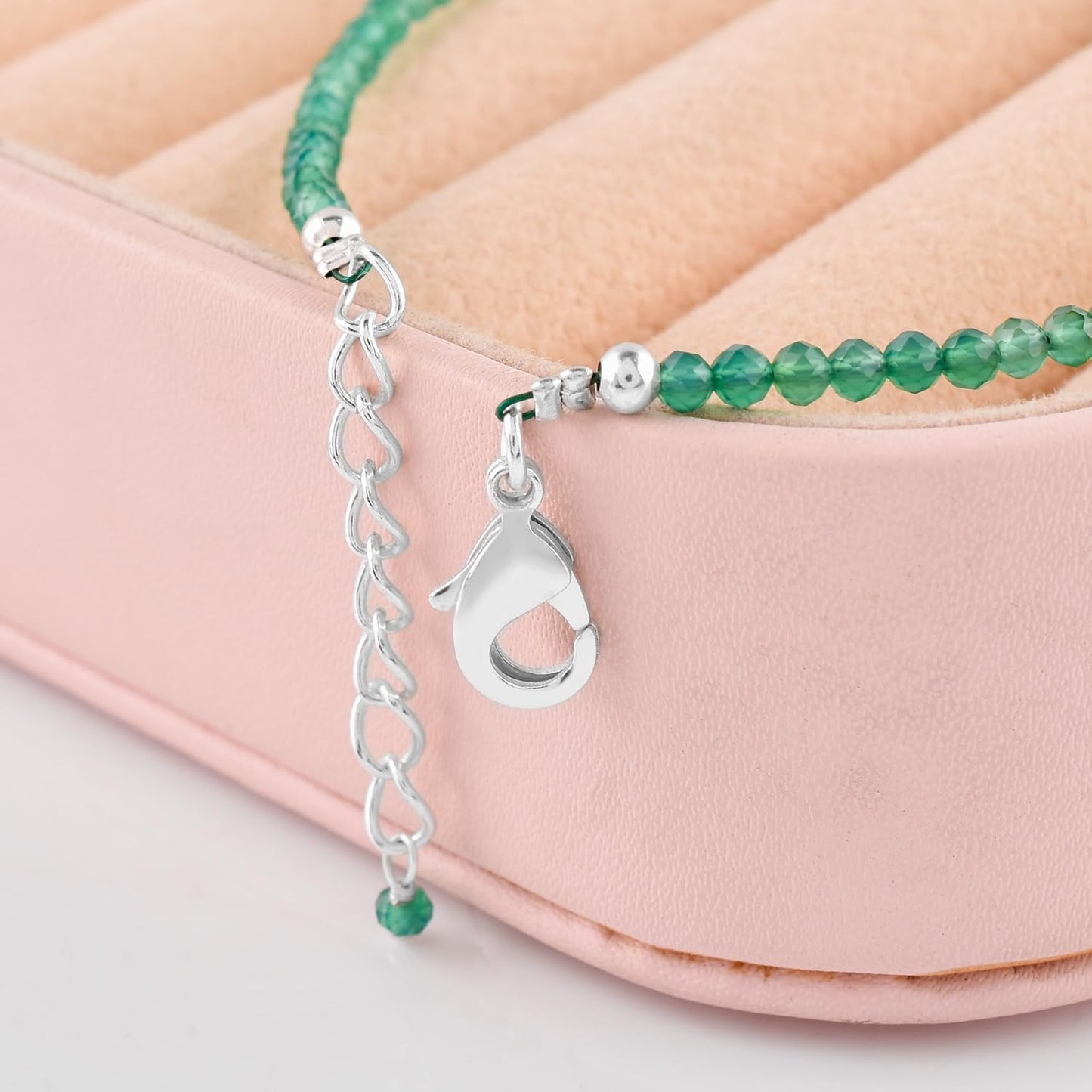 Yanara Green Onyx Stone Bracelets For Women Beads Dainty Gemstones Jewelry for Women Birthstone, Chakra Energy Healing Crystals, Silver Plated Chain 8 inch