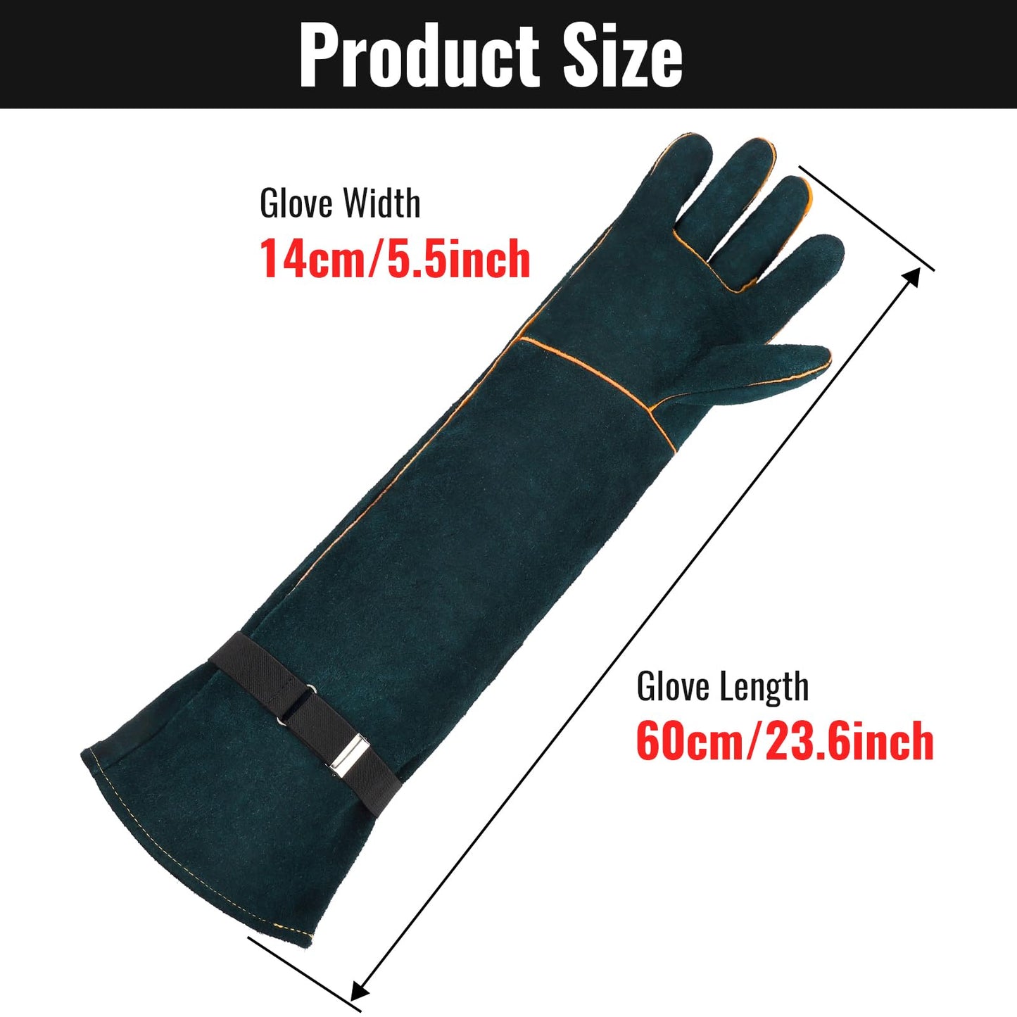 ENPOINT Animal Handling Gloves - 23.6 inch Bite Proof Gloves, Anti Scratch Cowhide Leather for Cat Grooming, Snake Animal Handling